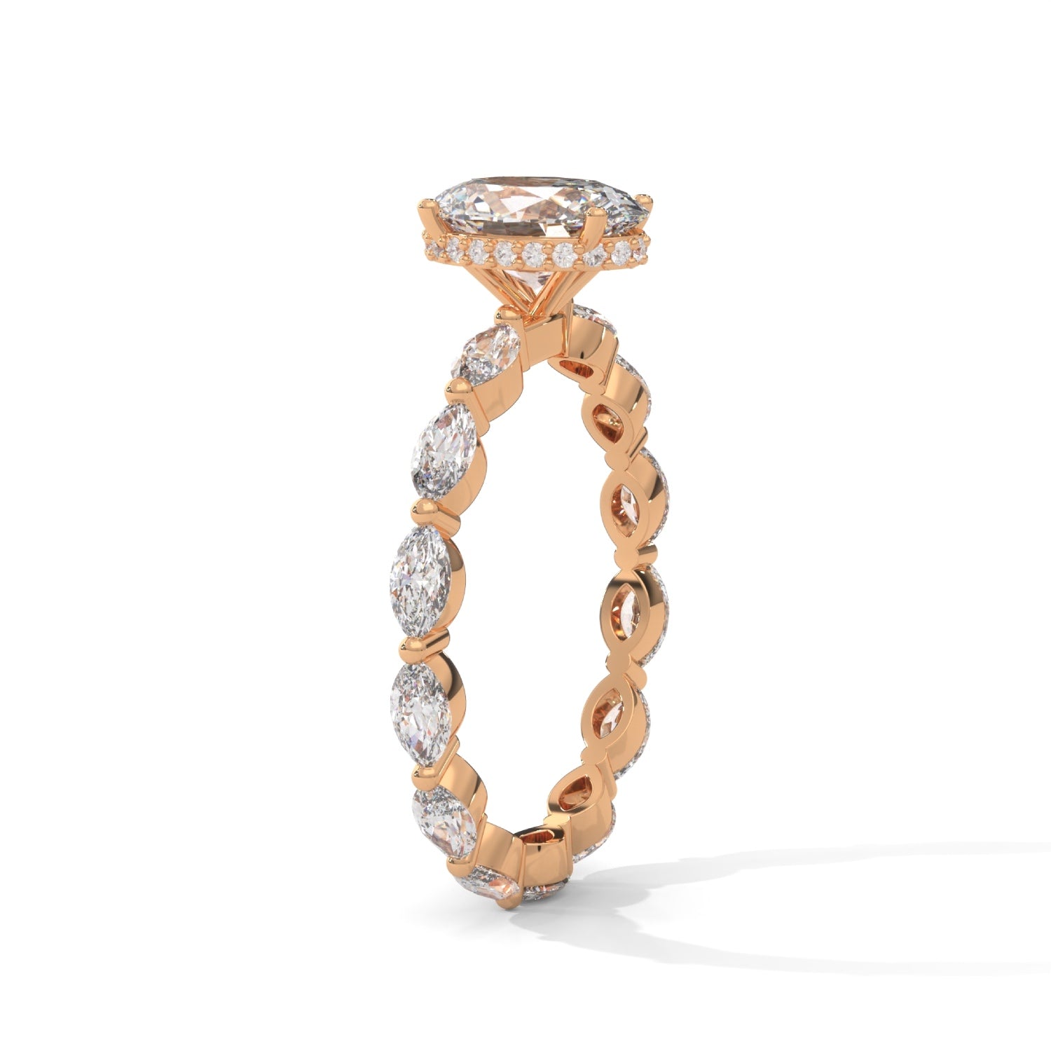 Oval-Shaped Lab-Grown Diamond Hidden Halo Scalloped Engagement Ring in Rose Gold