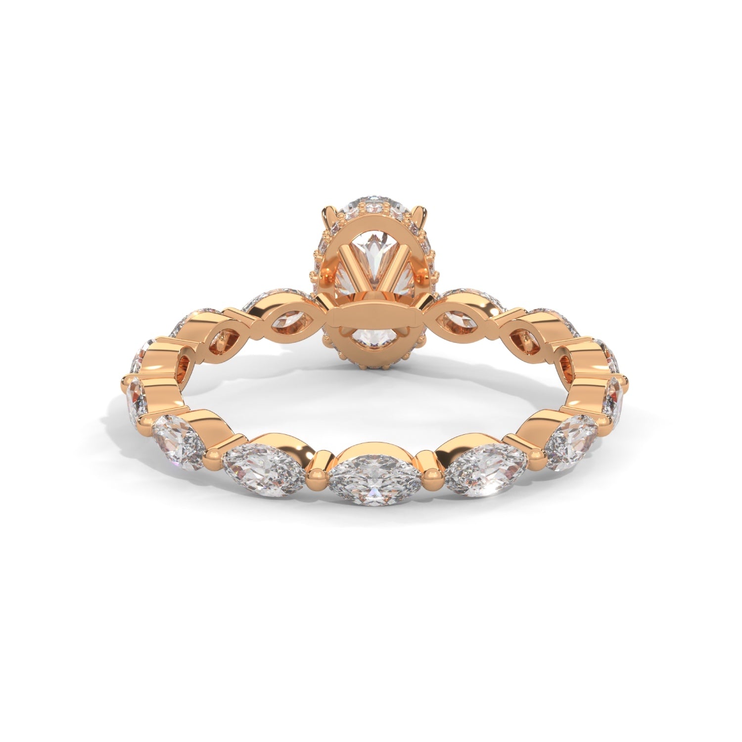 Oval-Shaped Lab-Grown Diamond Hidden Halo Scalloped Engagement Ring in Rose Gold