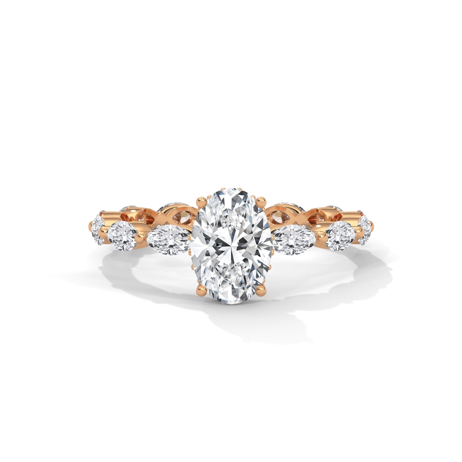 Oval-Shaped Lab-Grown Diamond Hidden Halo Scalloped Engagement Ring in Rose Gold