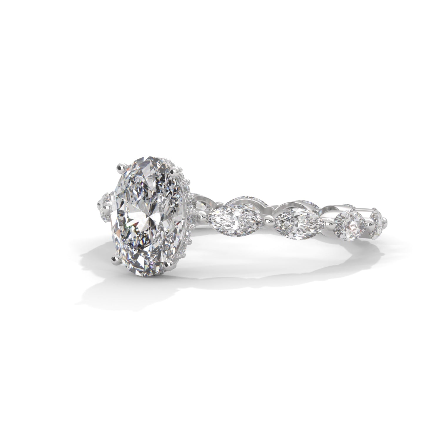 Oval-Shaped Lab-Grown Diamond Hidden Halo Scalloped Engagement Ring in White Gold