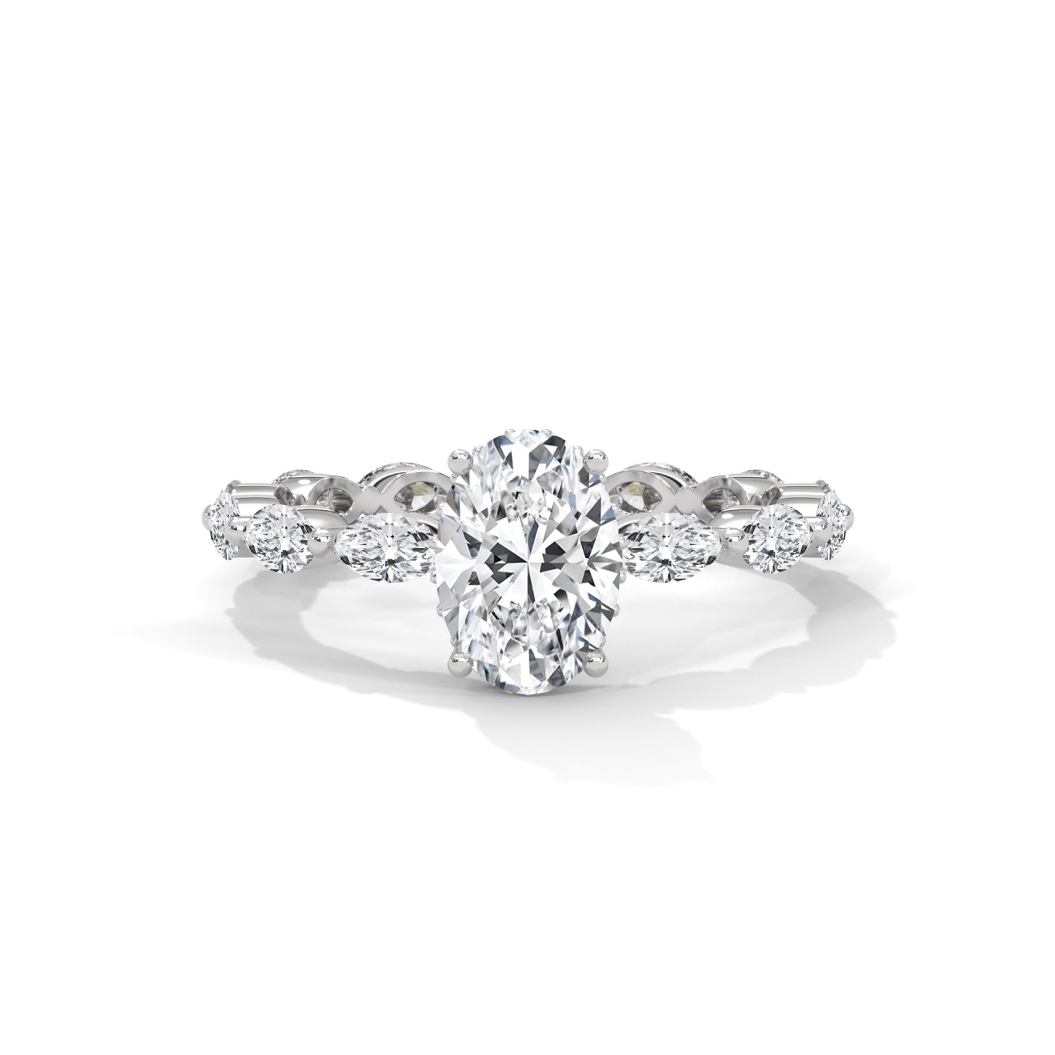 Oval-Shaped Lab-Grown Diamond Hidden Halo Scalloped Engagement Ring in White Gold