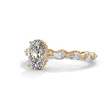Oval-Shaped Lab-Grown Diamond Hidden Halo Scalloped Engagement Ring in Yellow Gold