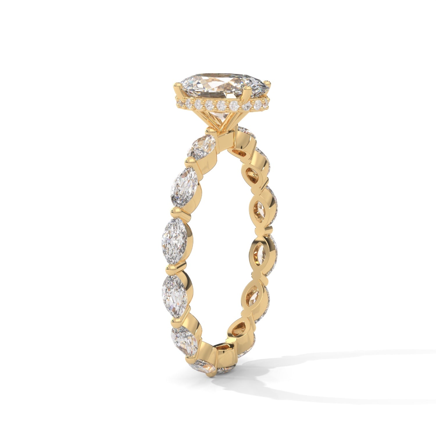 Oval-Shaped Lab-Grown Diamond Hidden Halo Scalloped Engagement Ring in Yellow Gold