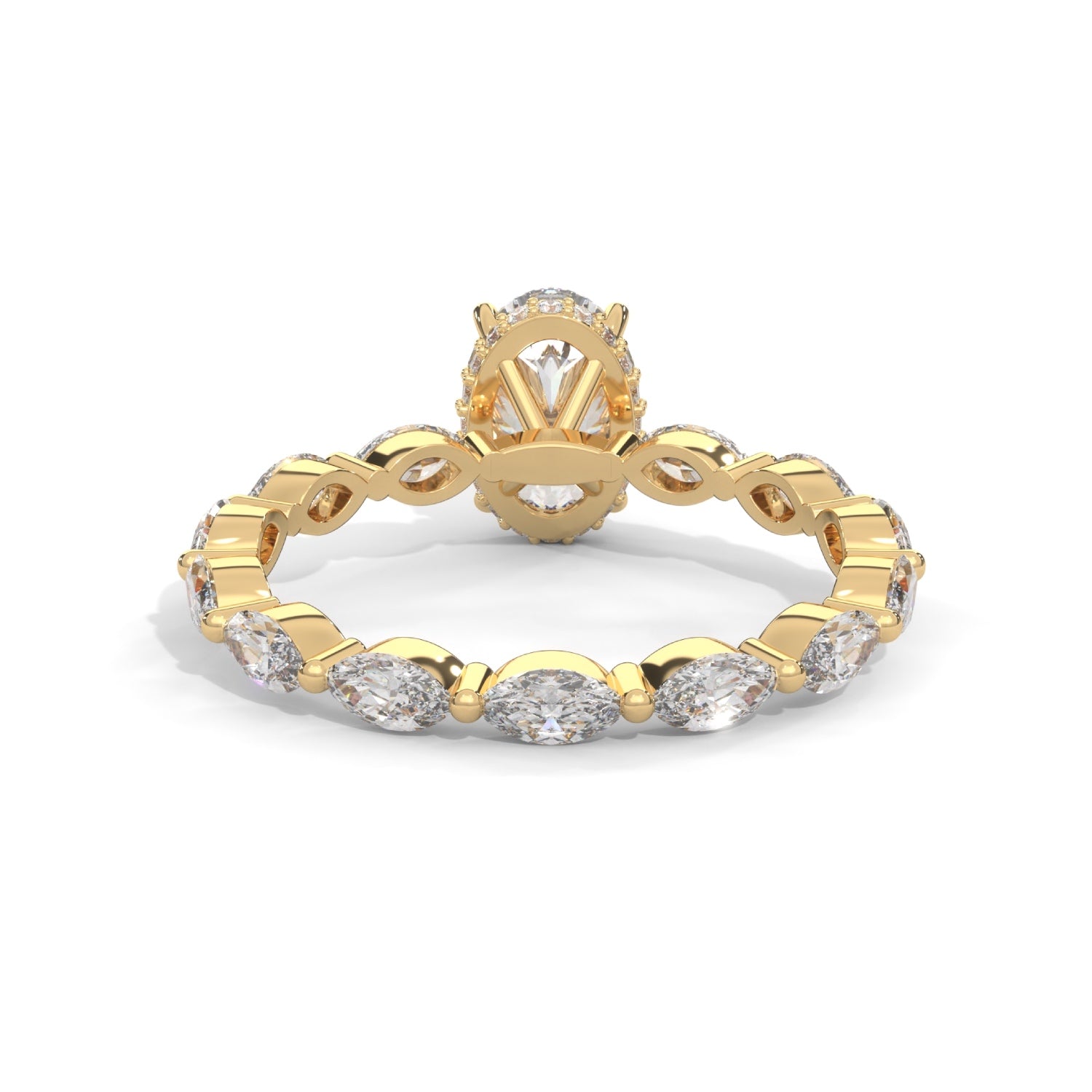 Oval-Shaped Lab-Grown Diamond Hidden Halo Scalloped Engagement Ring in Yellow Gold