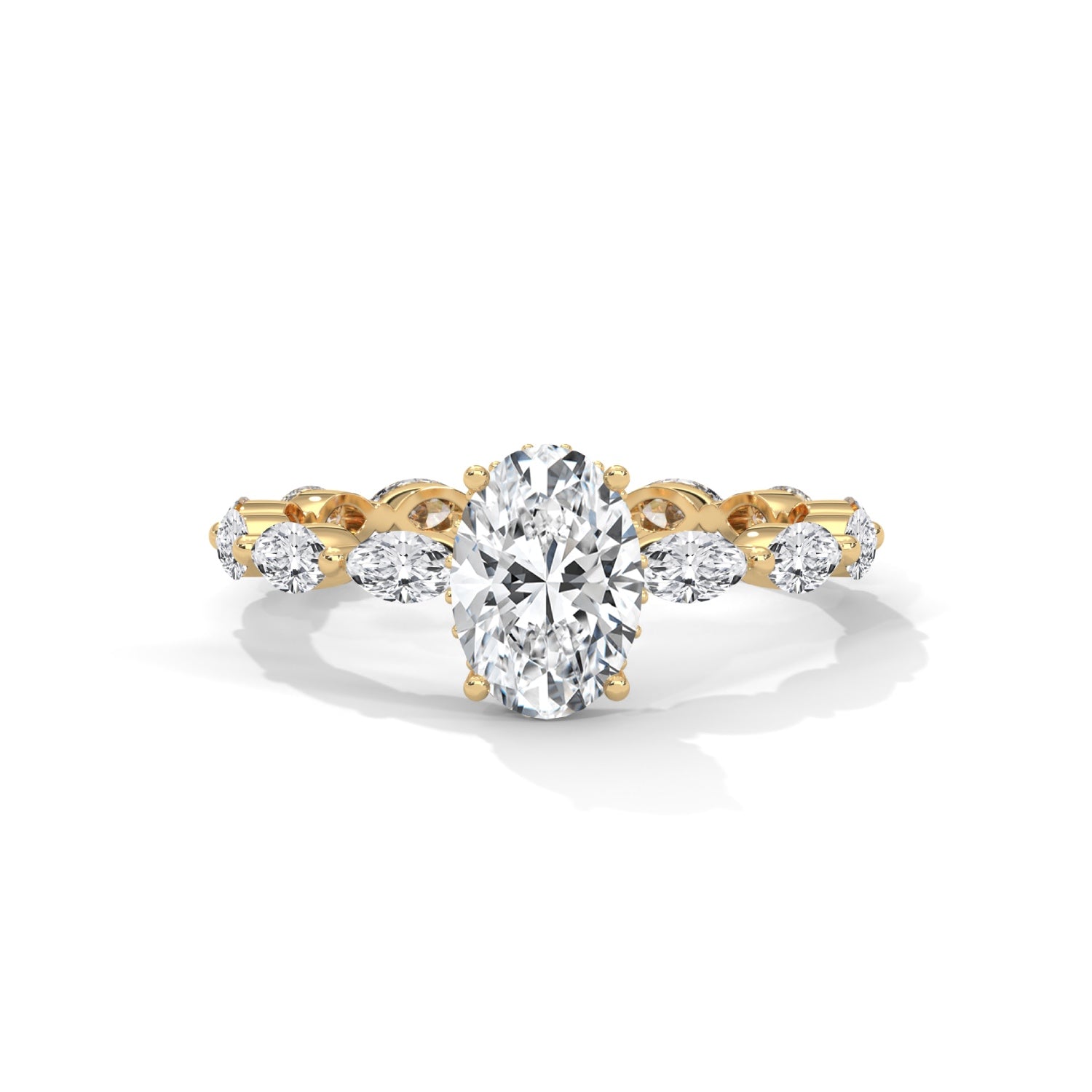 Oval-Shaped Lab-Grown Diamond Hidden Halo Scalloped Engagement Ring in Yellow Gold