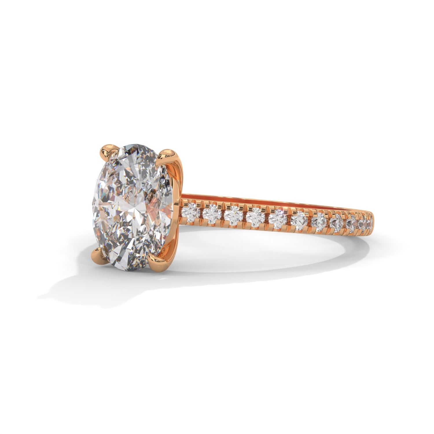 Oval-Shaped Lab-Grown Diamond Pavé Engagement Ring in Rose Gold