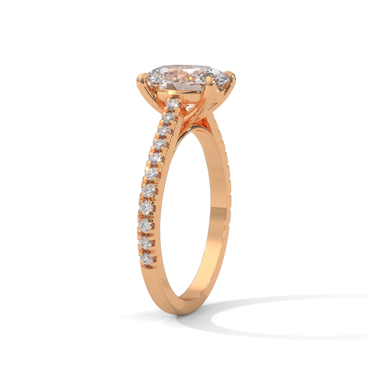 Oval-Shaped Lab-Grown Diamond Pavé Engagement Ring in Rose Gold