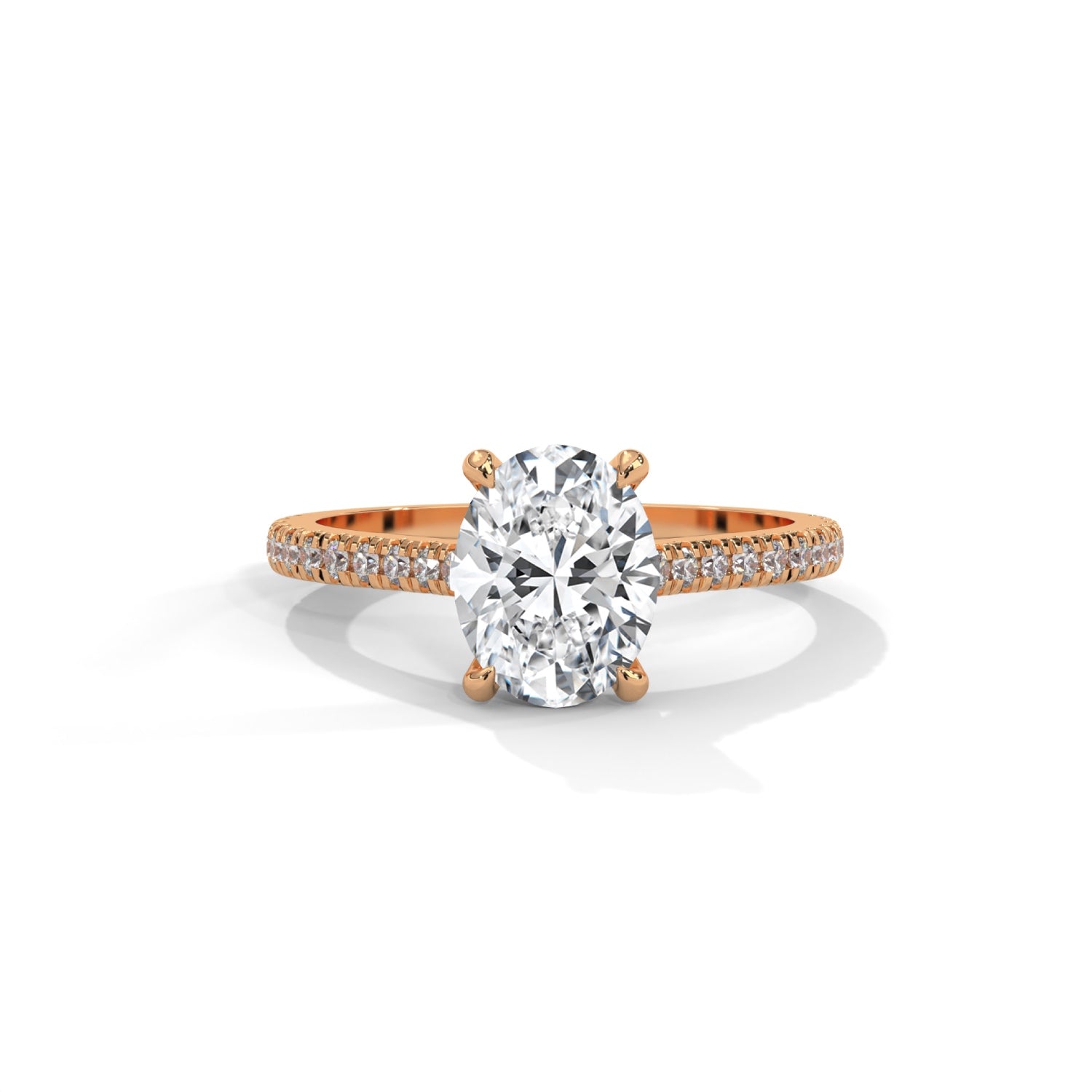 Oval-Shaped Lab-Grown Diamond Pavé Engagement Ring in Rose Gold