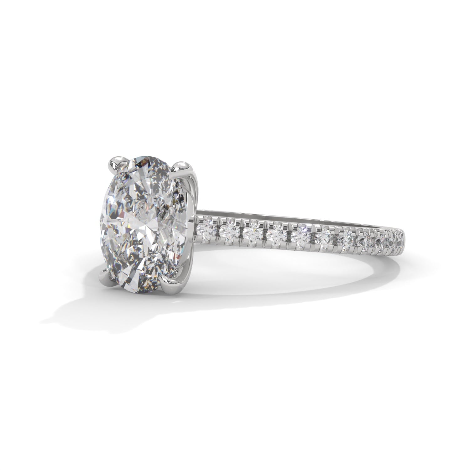 Oval-Shaped Lab-Grown Diamond Pavé Engagement Ring in White Gold