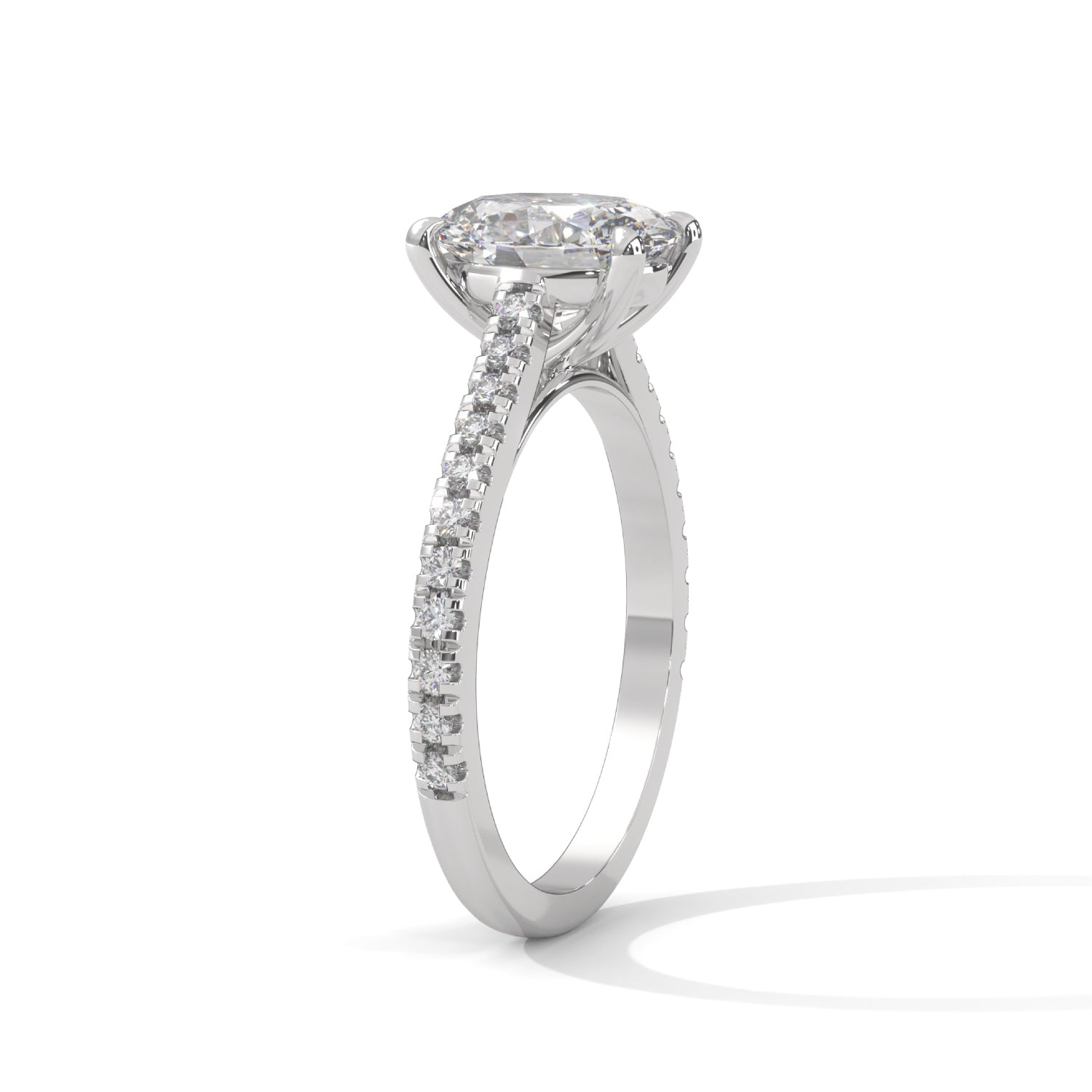 Oval-Shaped Lab-Grown Diamond Pavé Engagement Ring in White Gold