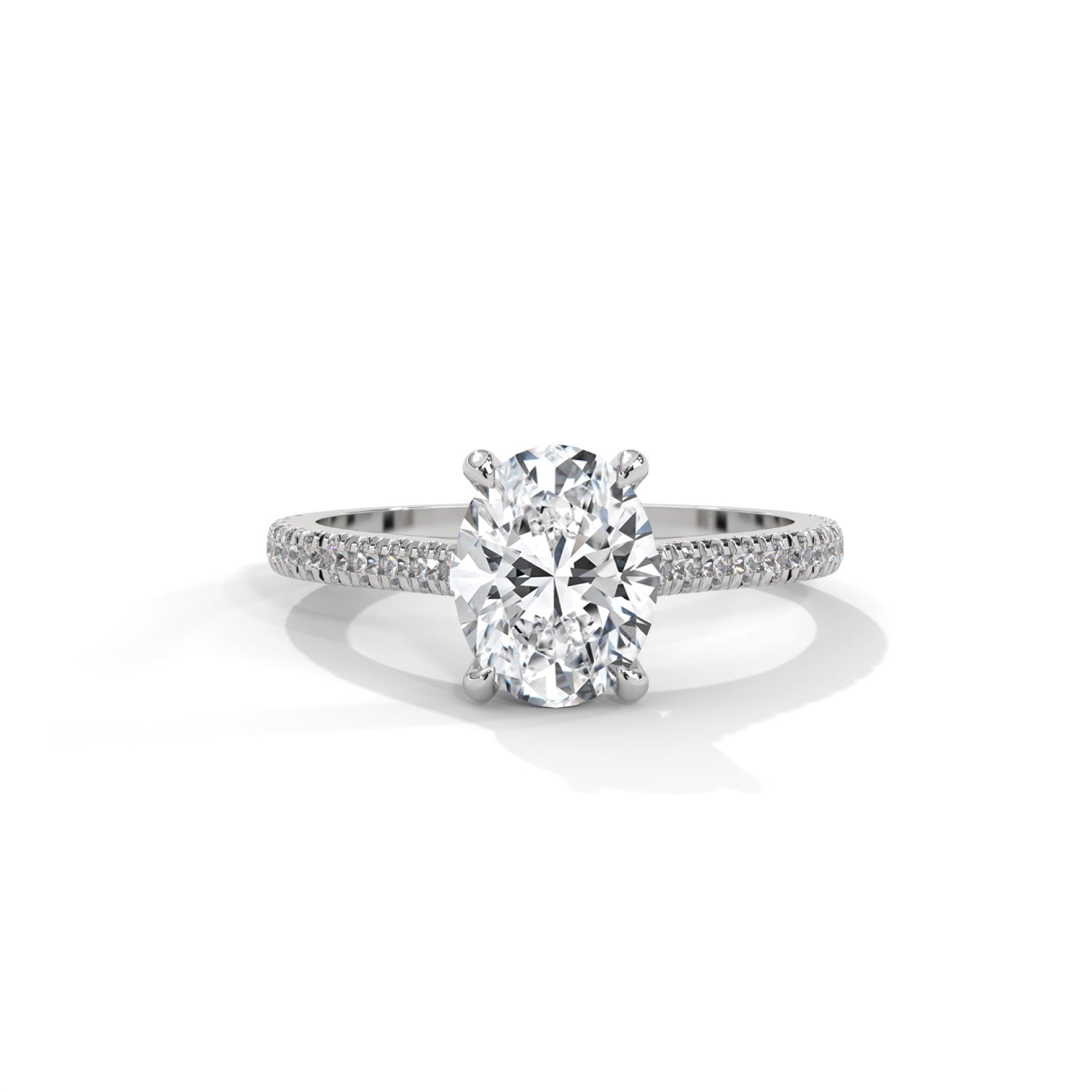 Oval-Shaped Lab-Grown Diamond Pavé Engagement Ring in White Gold