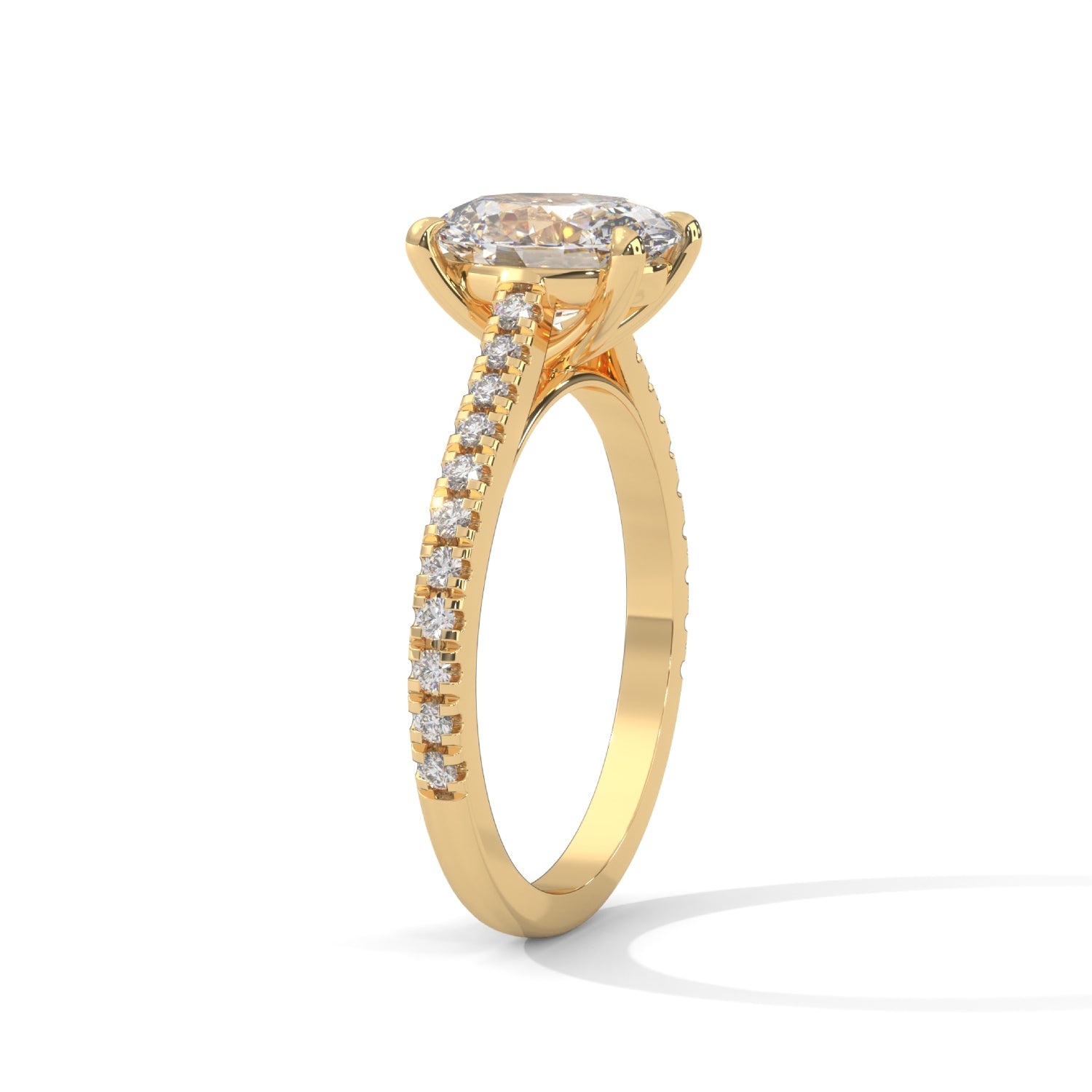 Oval-Shaped Lab-Grown Diamond Pavé Engagement Ring in Yellow Gold