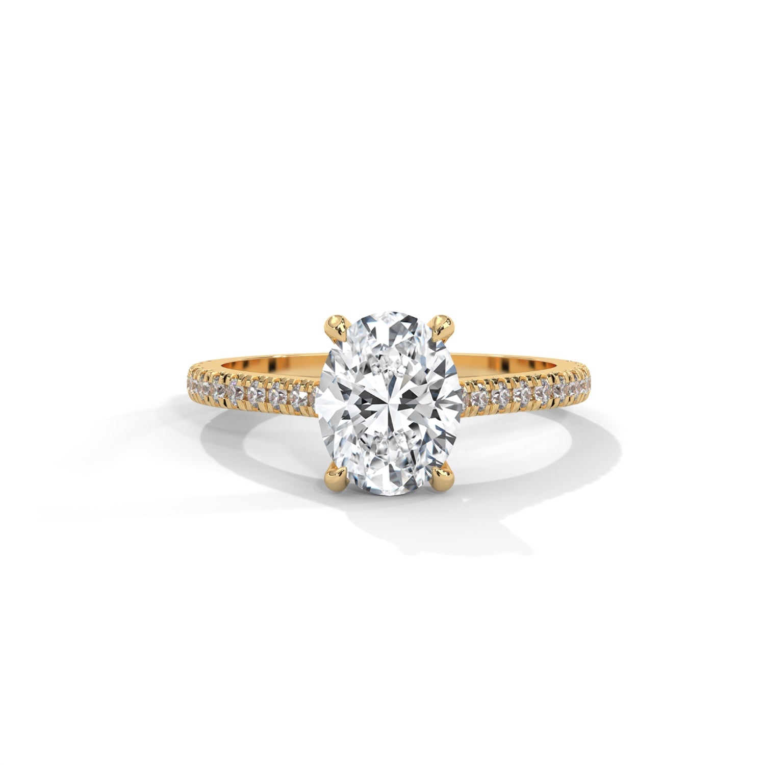 Oval-Shaped Lab-Grown Diamond Pavé Engagement Ring in Yellow Gold