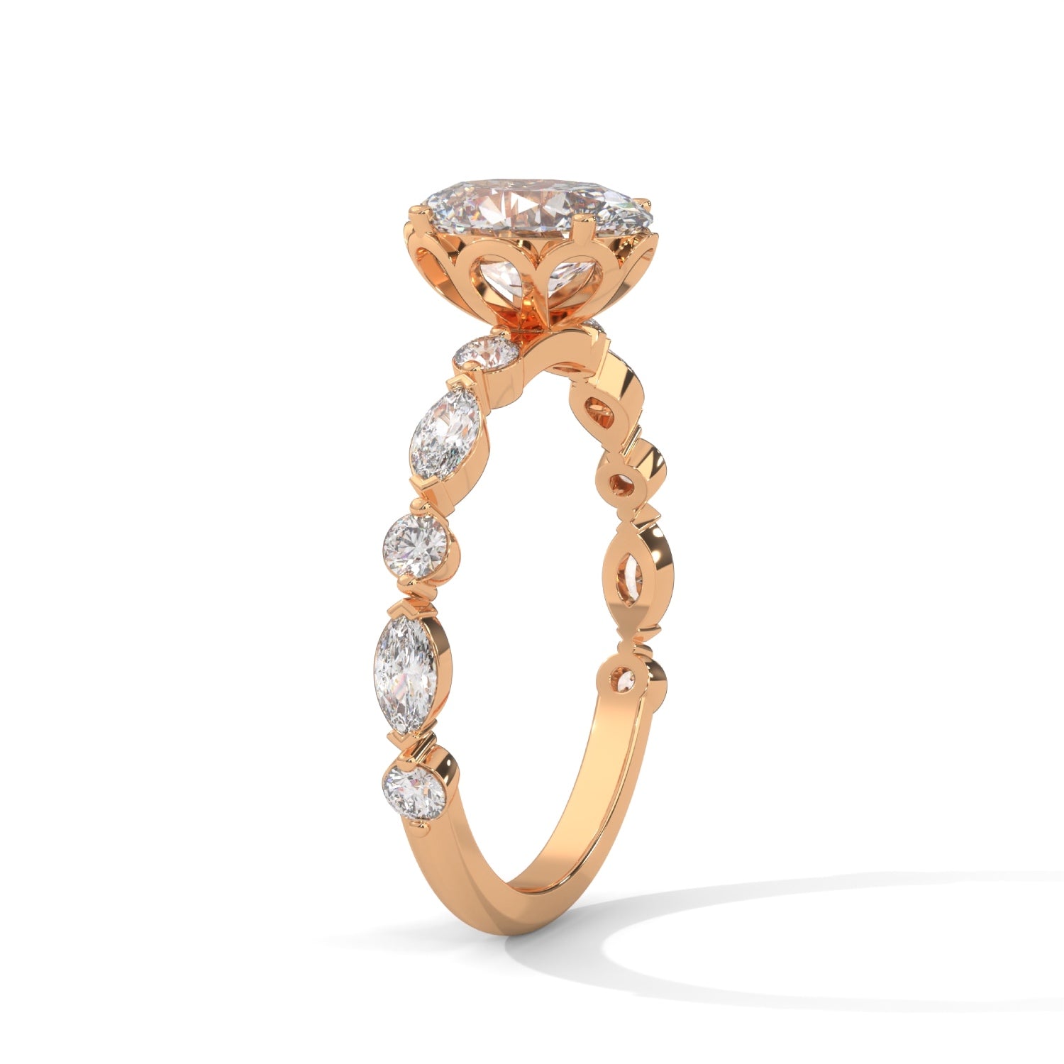 Oval-Shaped Lab-Grown Diamond Scalloped Engagement Ring in Rose Gold