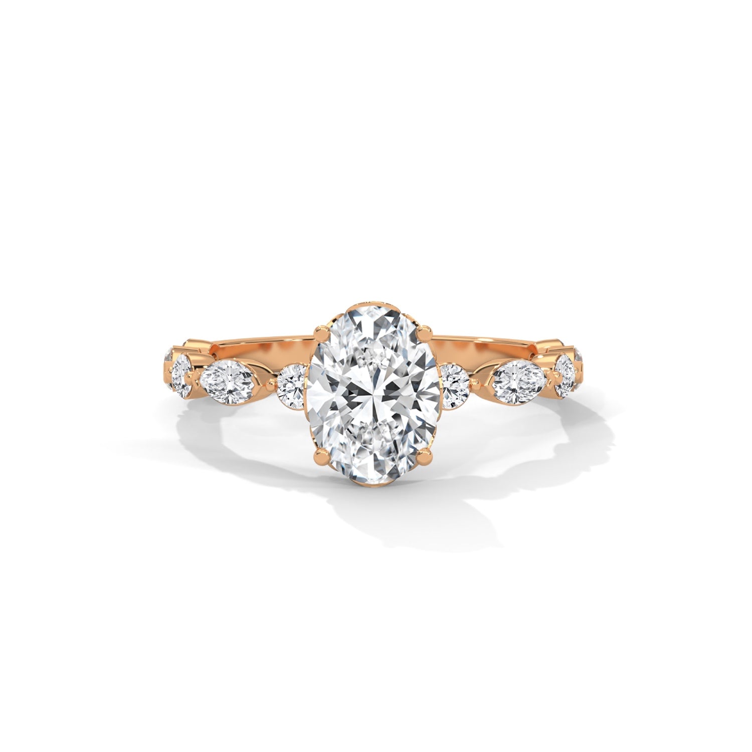 Oval-Shaped Lab-Grown Diamond Scalloped Engagement Ring in Rose Gold