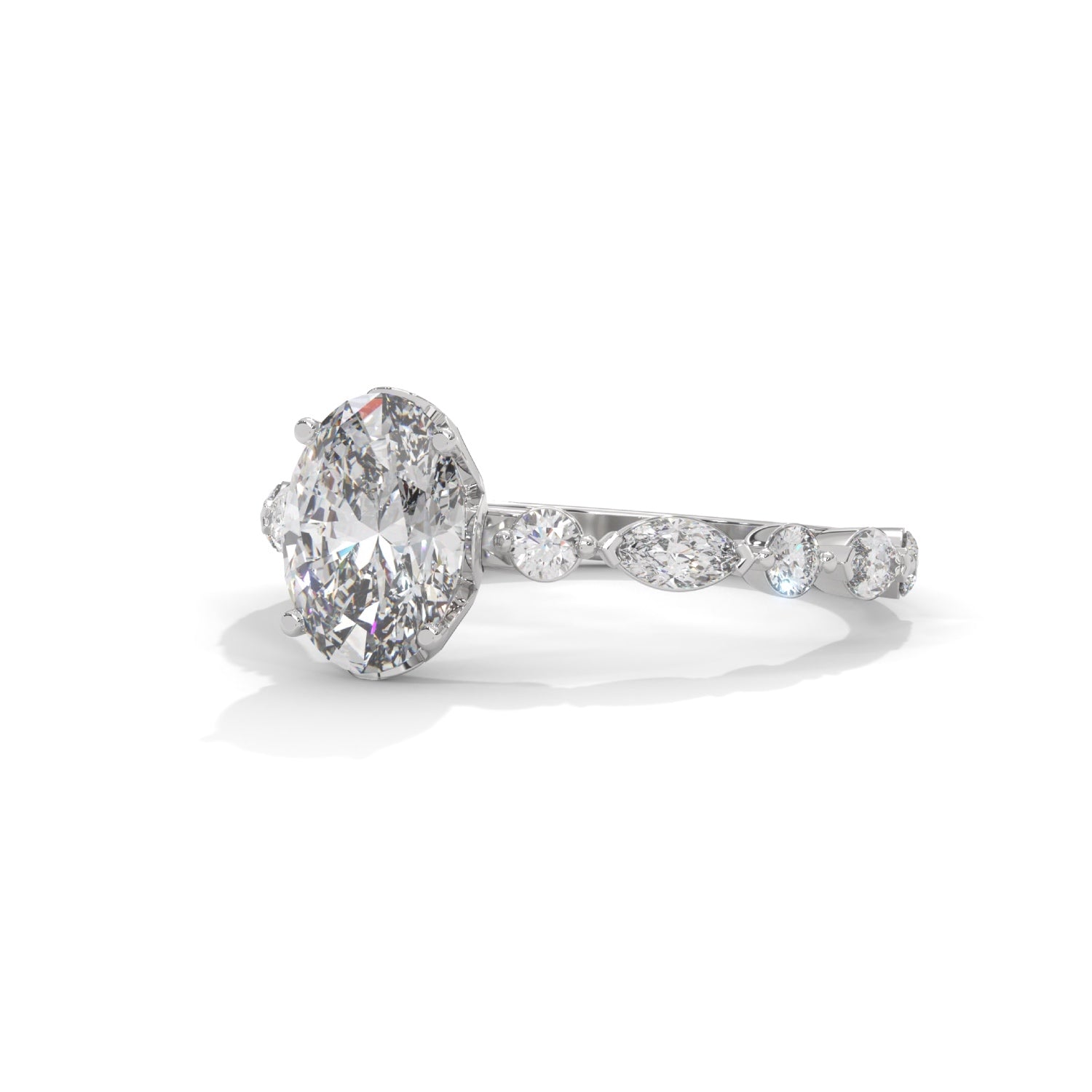 Oval-Shaped Lab-Grown Diamond Scalloped Engagement Ring in White Gold