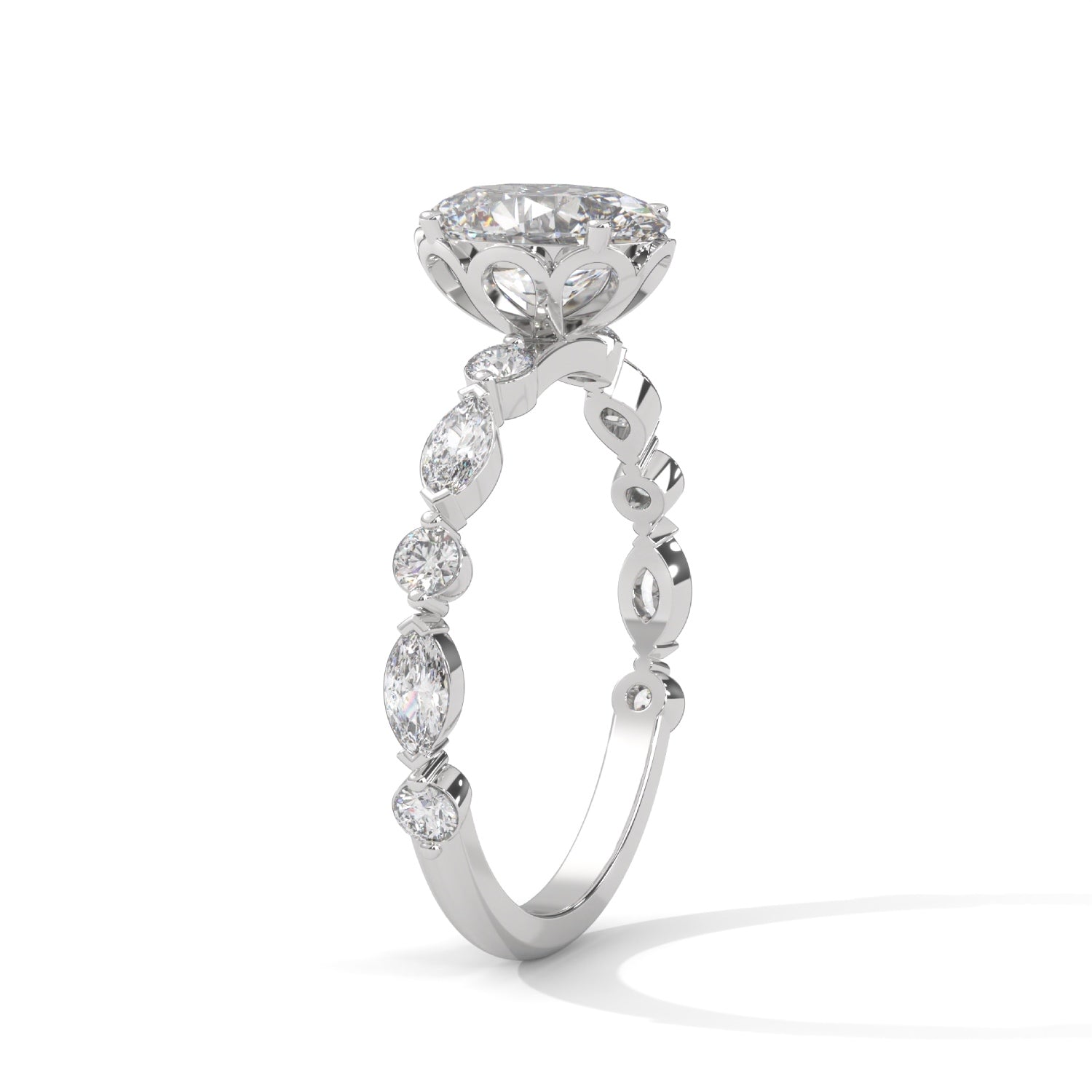 Oval-Shaped Lab-Grown Diamond Scalloped Engagement Ring in White Gold