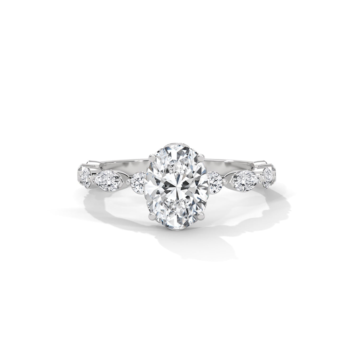 Oval-Shaped Lab-Grown Diamond Scalloped Engagement Ring in White Gold