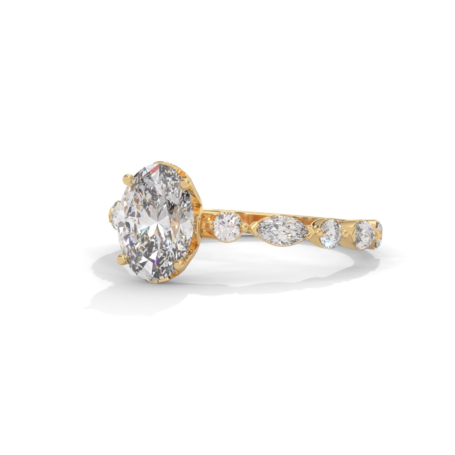 Oval-Shaped Lab-Grown Diamond Scalloped Engagement Ring in Yellow Gold