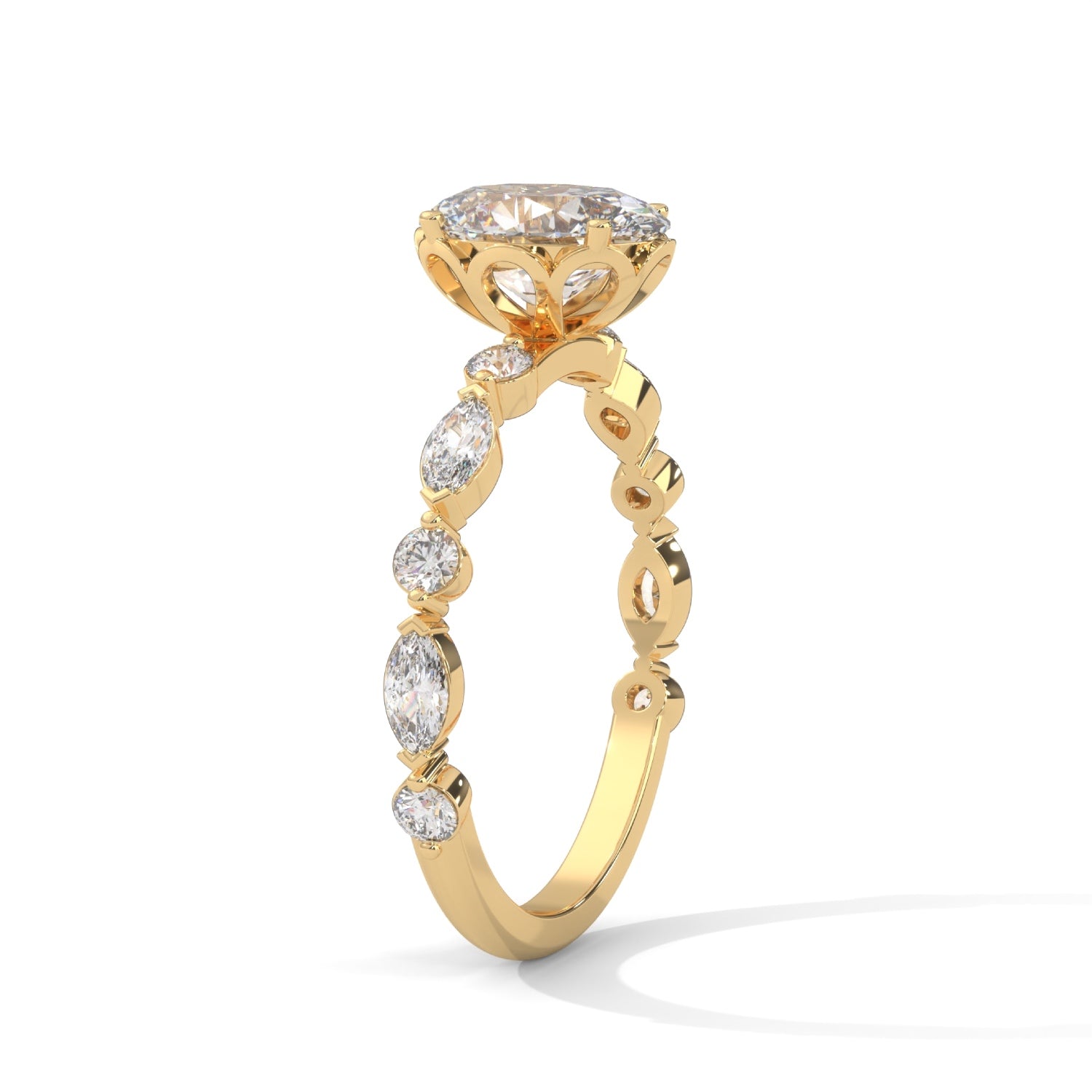 Oval-Shaped Lab-Grown Diamond Scalloped Engagement Ring in Yellow Gold