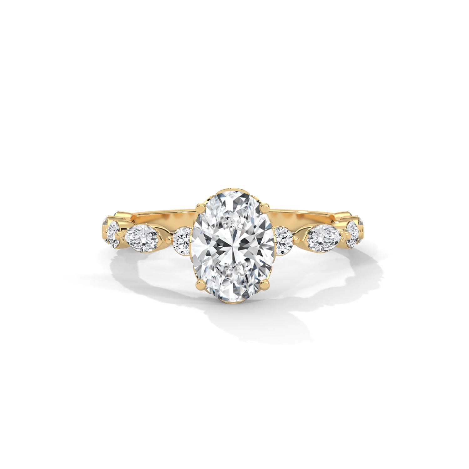 Oval-Shaped Lab-Grown Diamond Scalloped Engagement Ring in Yellow Gold