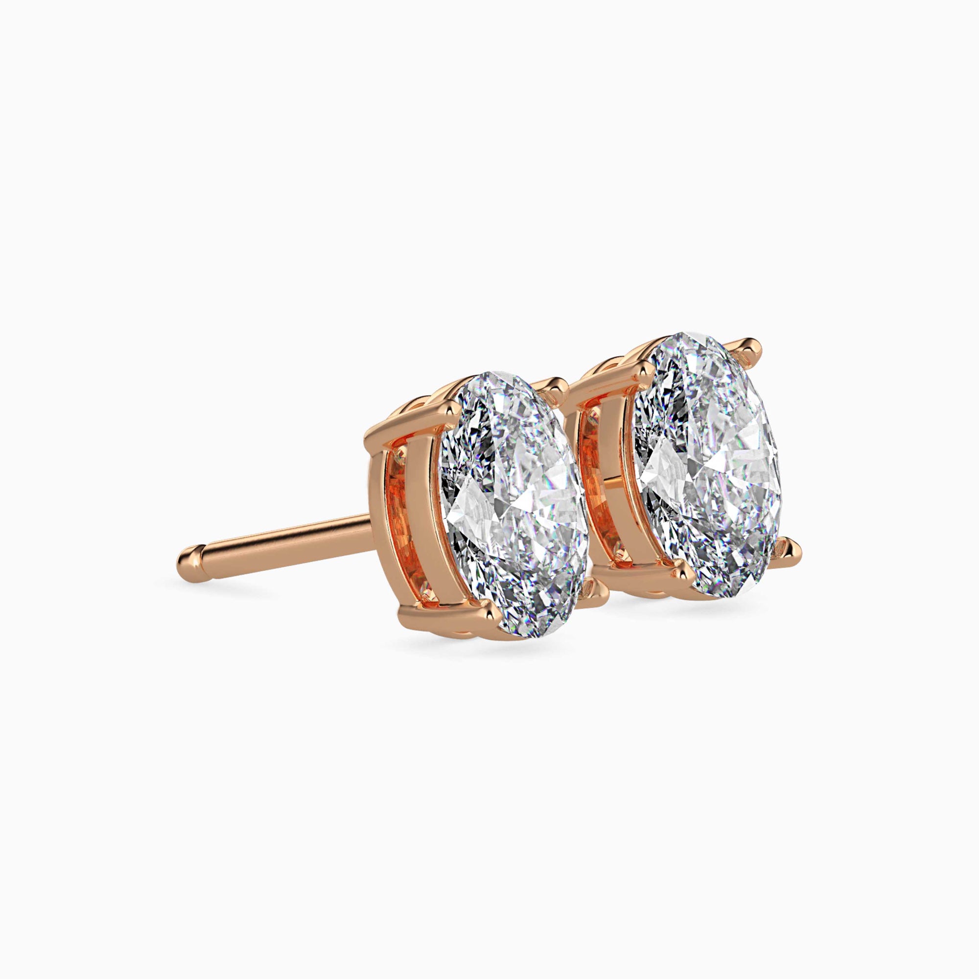 Oval-Shaped Lab-Grown Diamond Basket Stud Earrings in Rose Gold