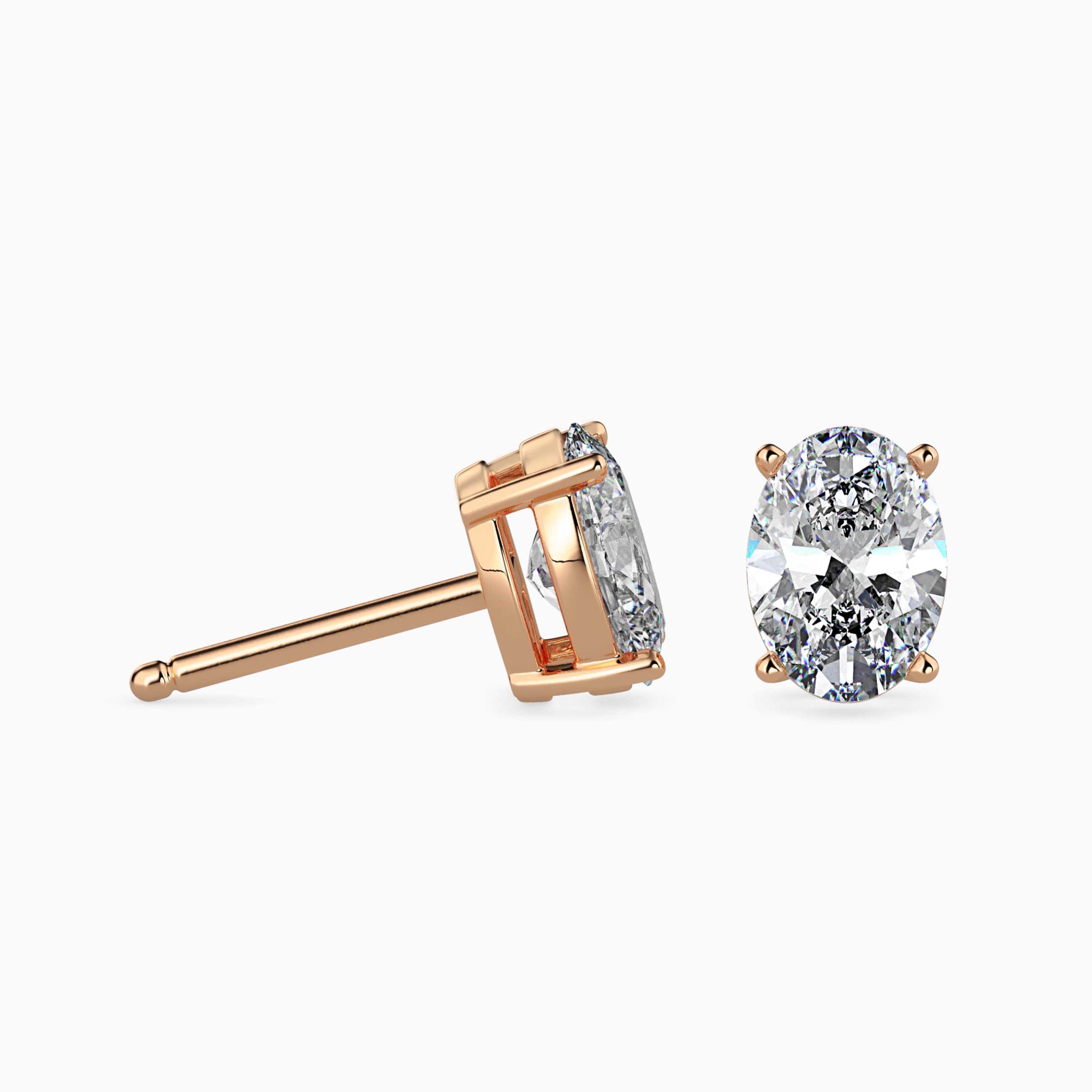 Oval-Shaped Lab-Grown Diamond Basket Stud Earrings in Rose Gold