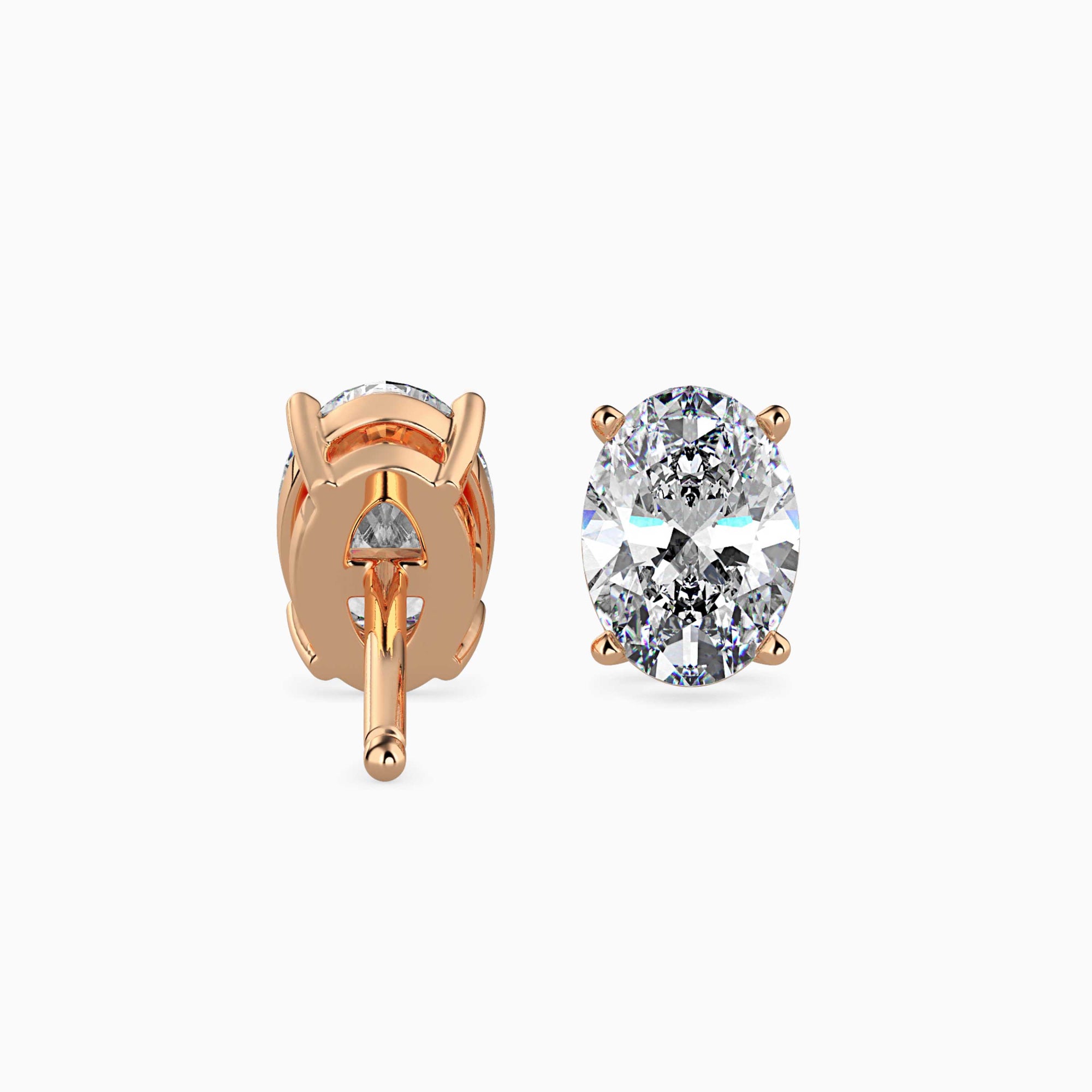 Oval-Shaped Lab-Grown Diamond Basket Stud Earrings in Rose Gold