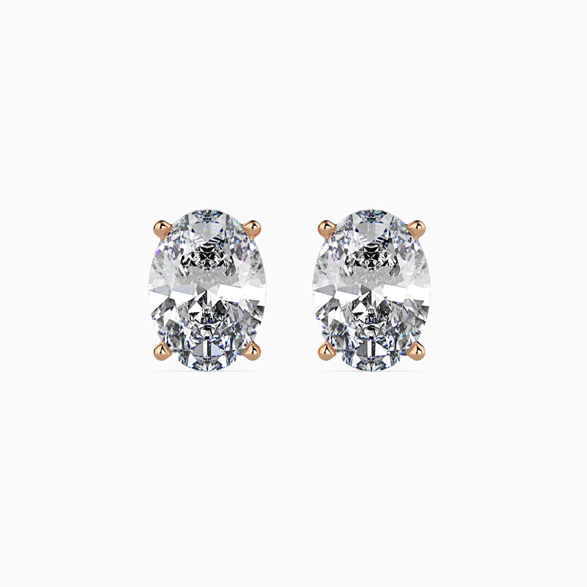 Oval-Shaped Lab-Grown Diamond Basket Stud Earrings in Rose Gold
