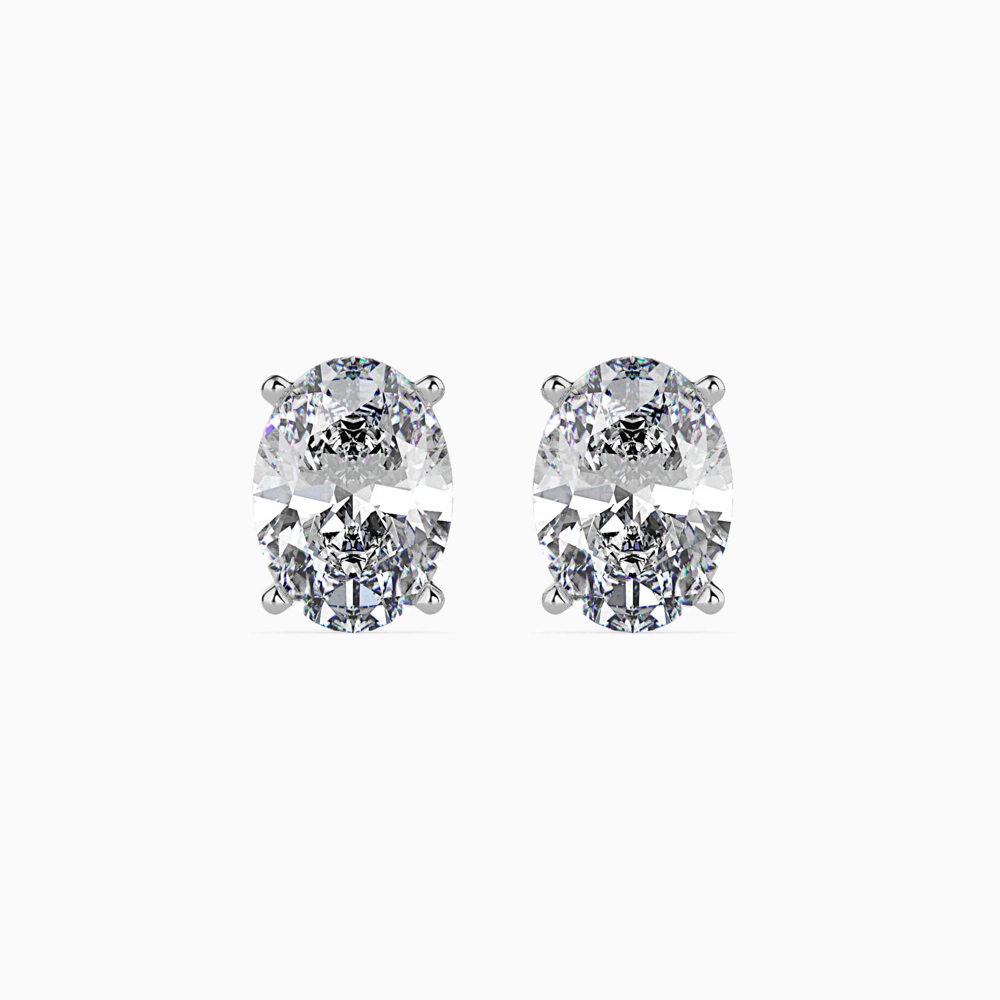 Oval-Shaped Lab-Grown Diamond Basket Stud Earrings in White Gold