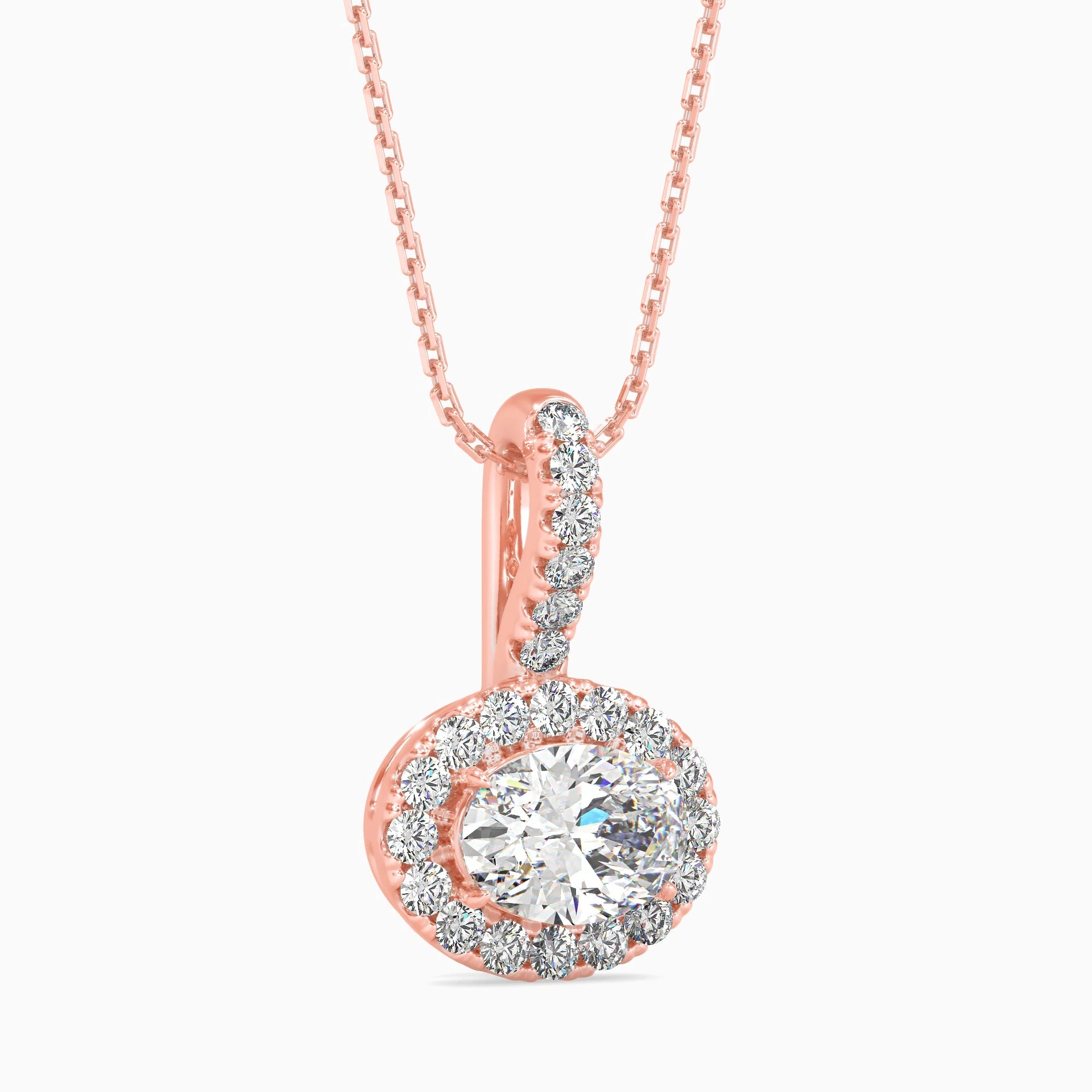 Oval-Shaped Lab-Grown Diamond Halo Pendant in Rose Gold