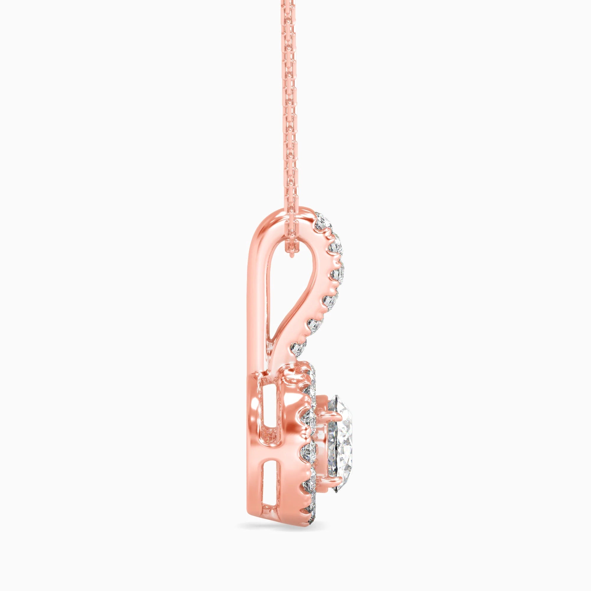 Oval-Shaped Lab-Grown Diamond Halo Pendant in Rose Gold