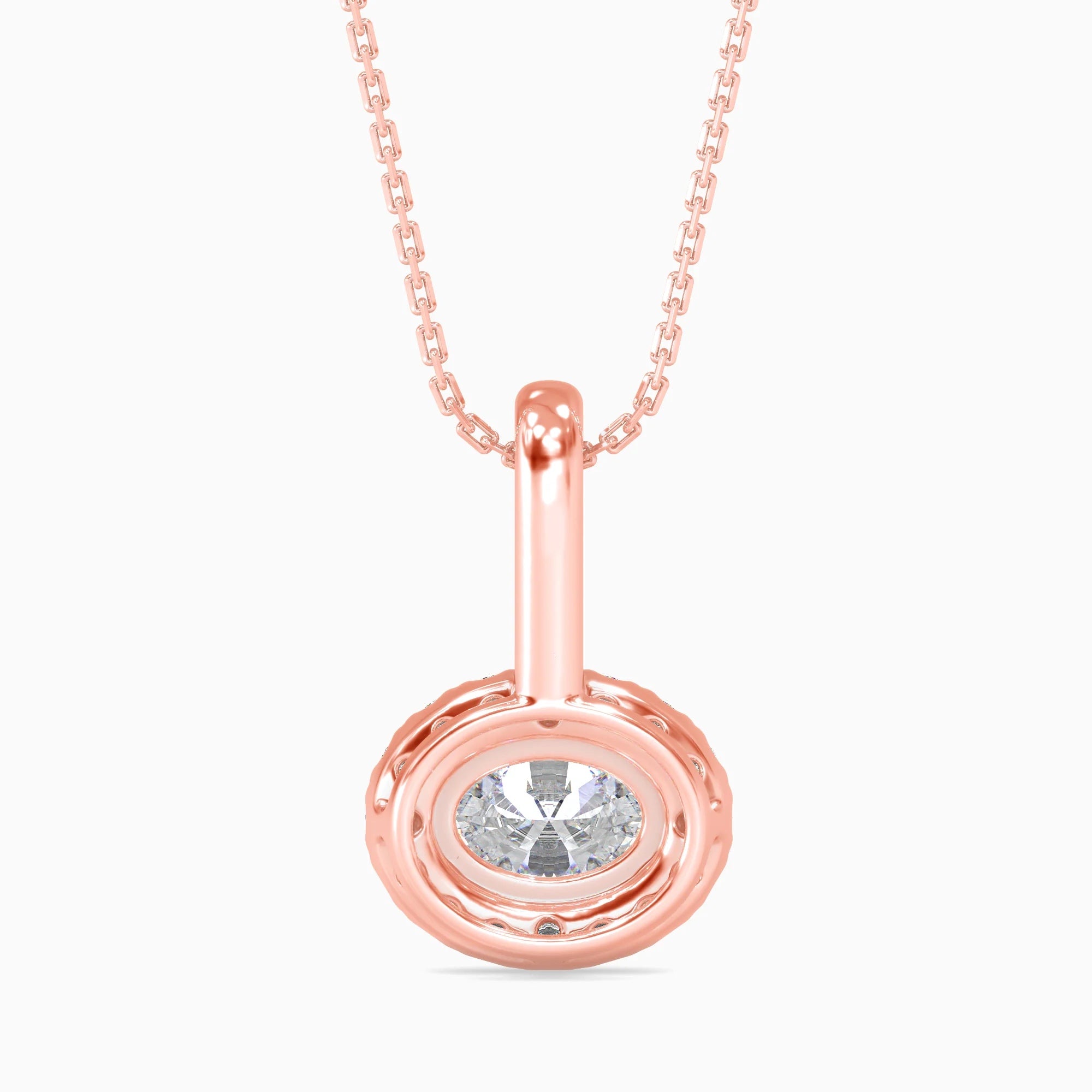 Oval-Shaped Lab-Grown Diamond Halo Pendant in Rose Gold
