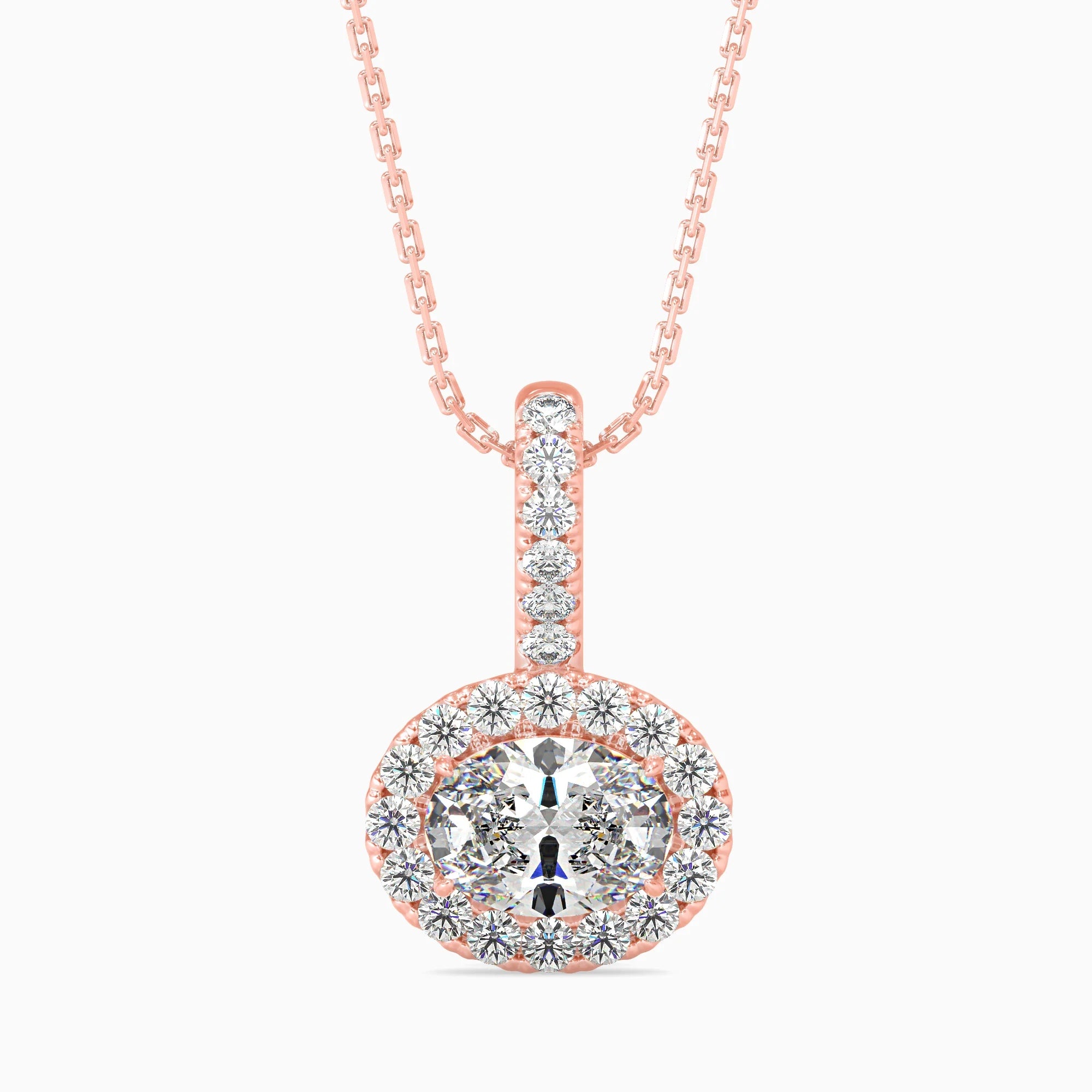 Oval-Shaped Lab-Grown Diamond Halo Pendant in Rose Gold