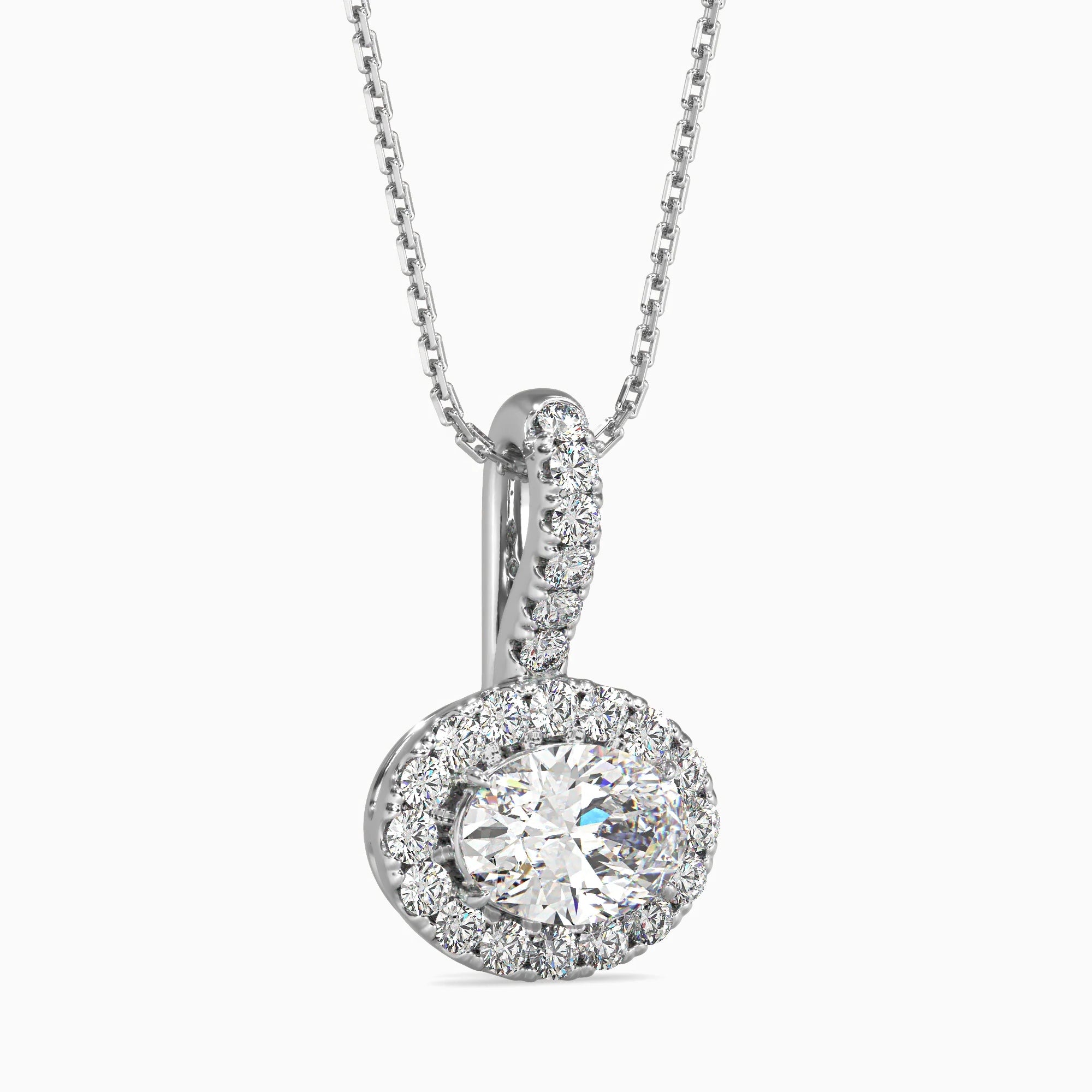 Oval-Shaped Lab-Grown Diamond Halo Pendant in White Gold