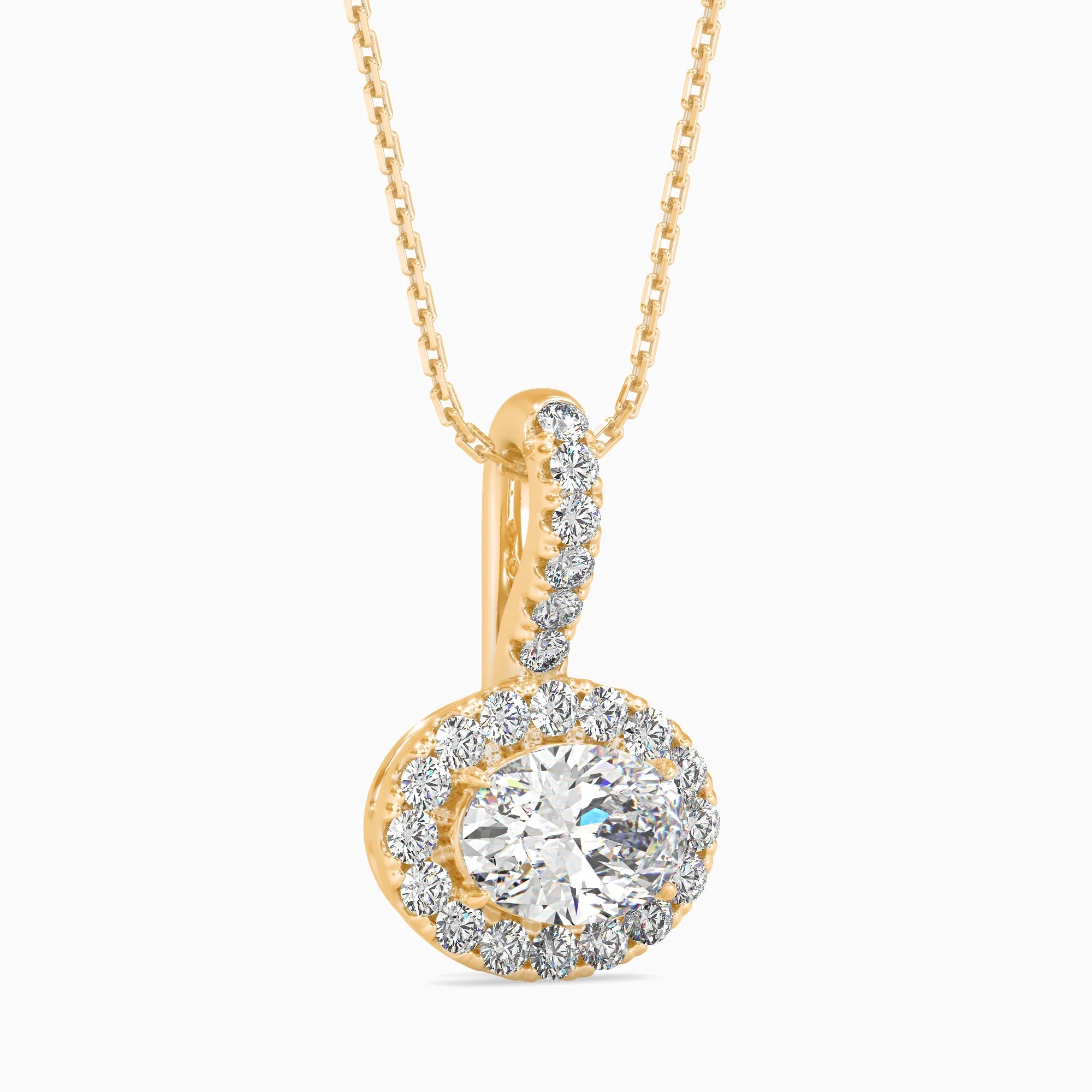 Oval-Shaped Lab-Grown Diamond Halo Pendant in Yellow Gold