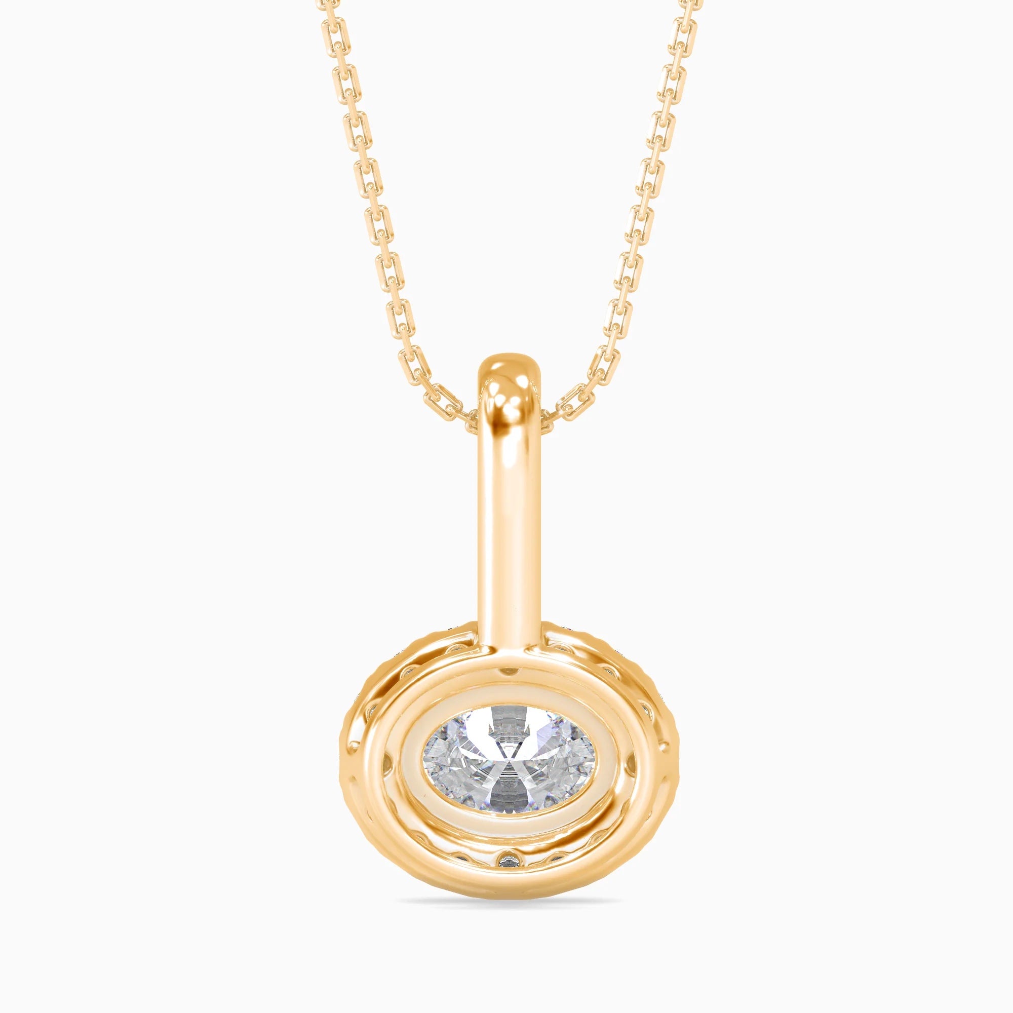 Oval-Shaped Lab-Grown Diamond Halo Pendant in Yellow Gold