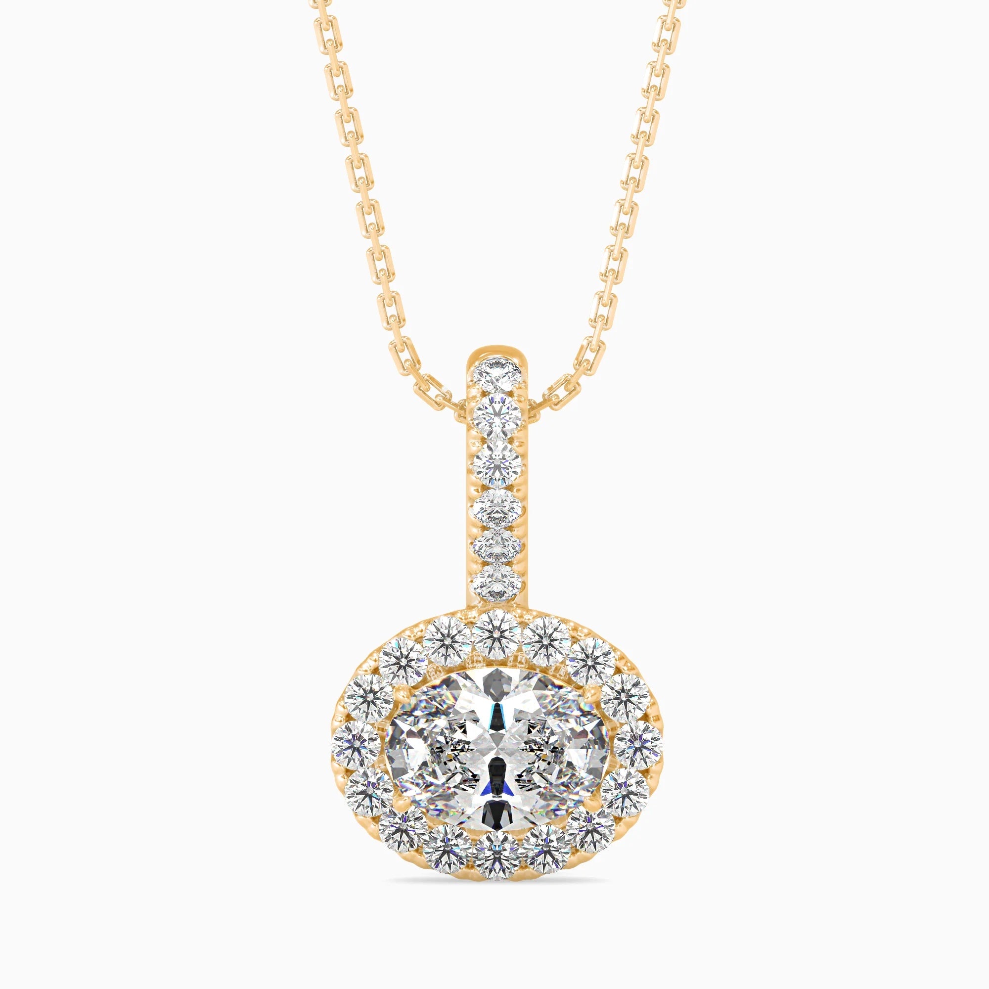 Oval-Shaped Lab-Grown Diamond Halo Pendant in Yellow Gold