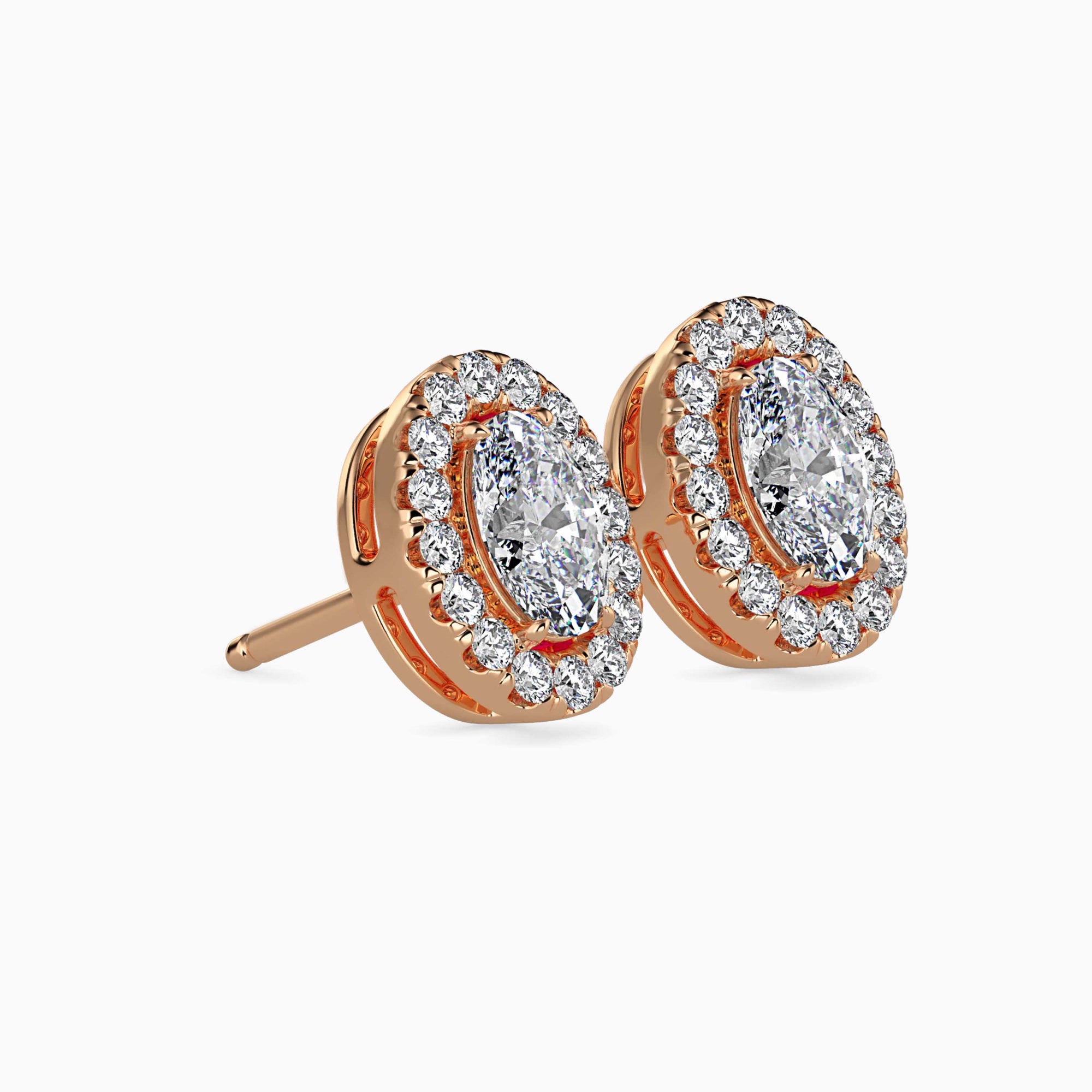 Oval-Shaped Lab-Grown Diamond Halo Stud Earrings in Rose Gold