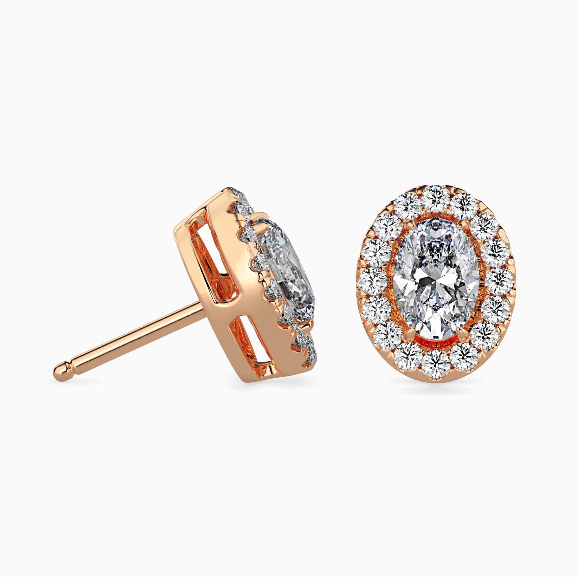 Oval-Shaped Lab-Grown Diamond Halo Stud Earrings in Rose Gold