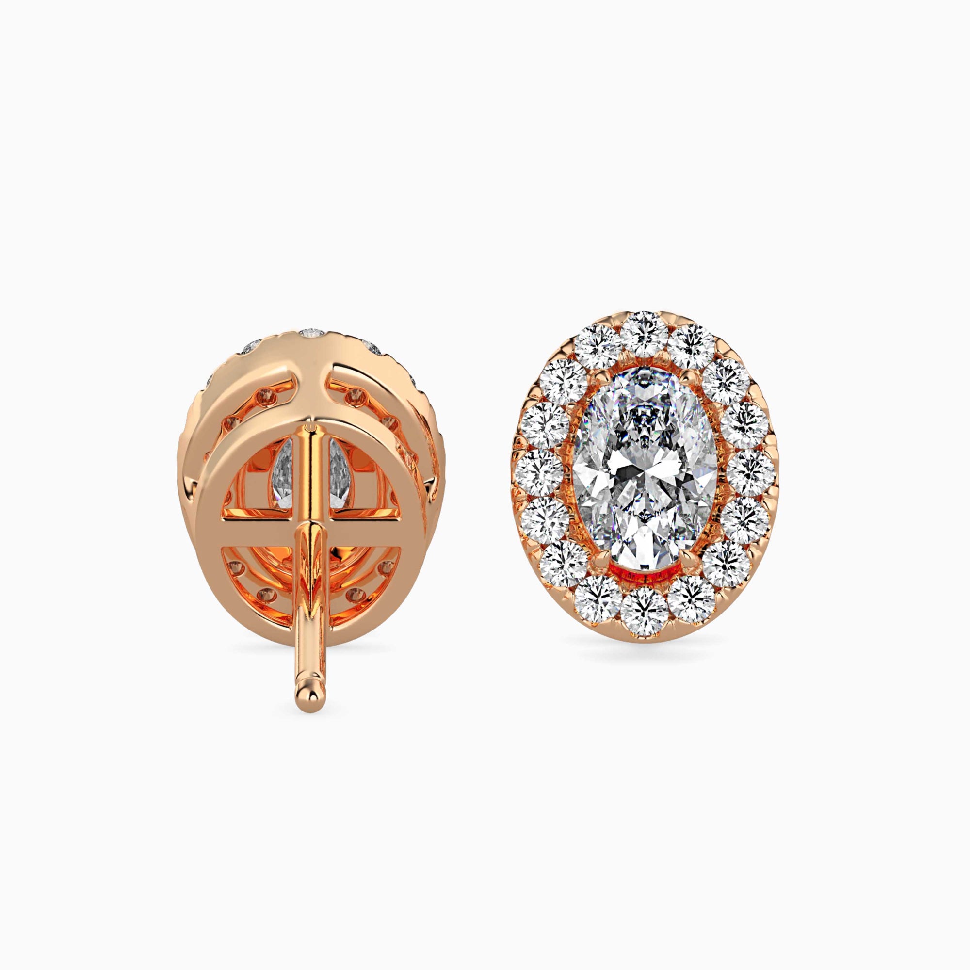 Oval-Shaped Lab-Grown Diamond Halo Stud Earrings in Rose Gold