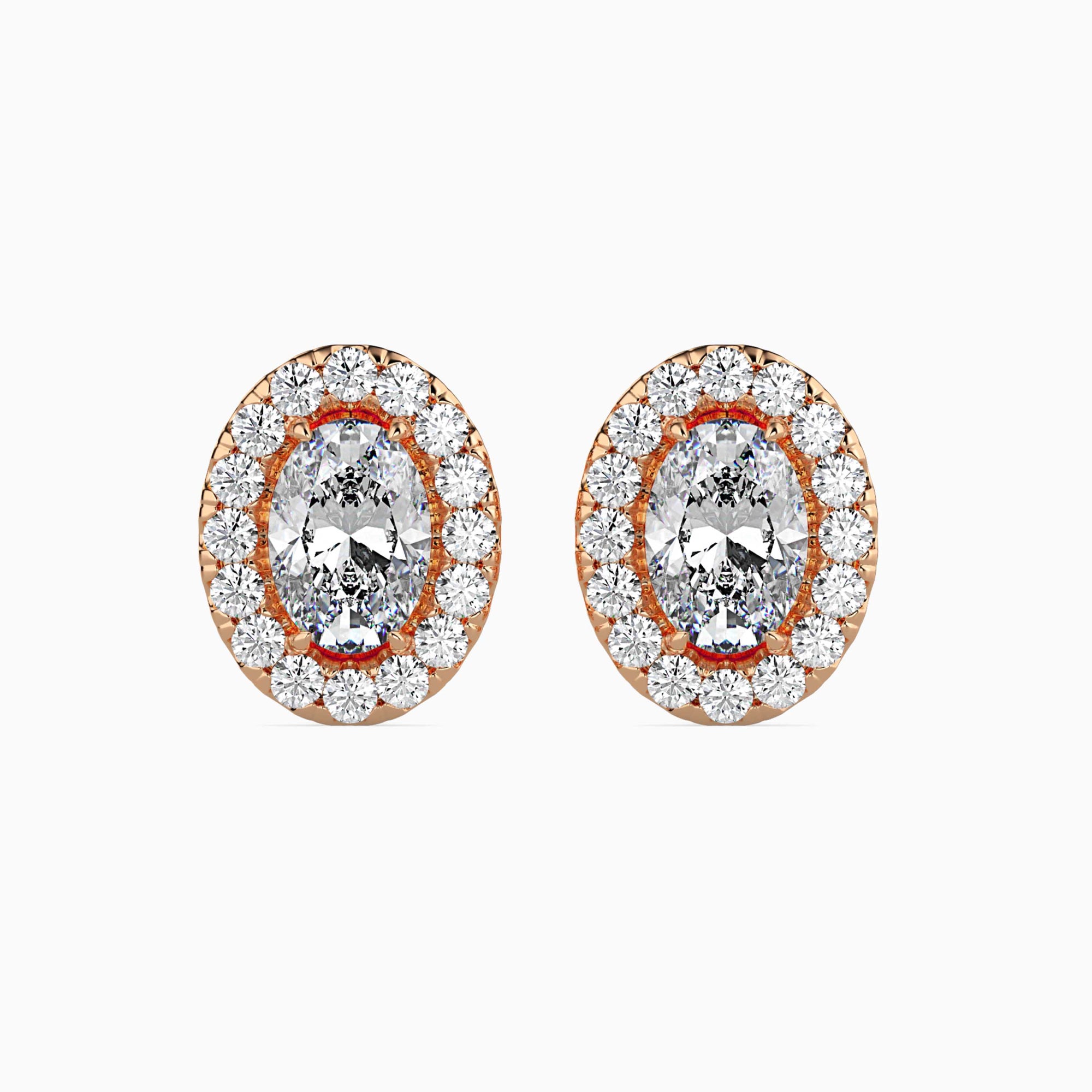 Oval-Shaped Lab-Grown Diamond Halo Stud Earrings in Rose Gold