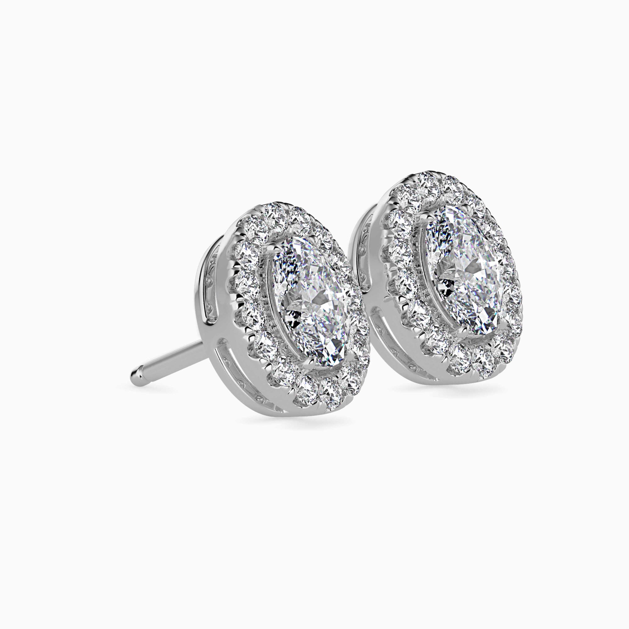 Oval-Shaped Lab-Grown Diamond Halo Stud Earrings in White Gold