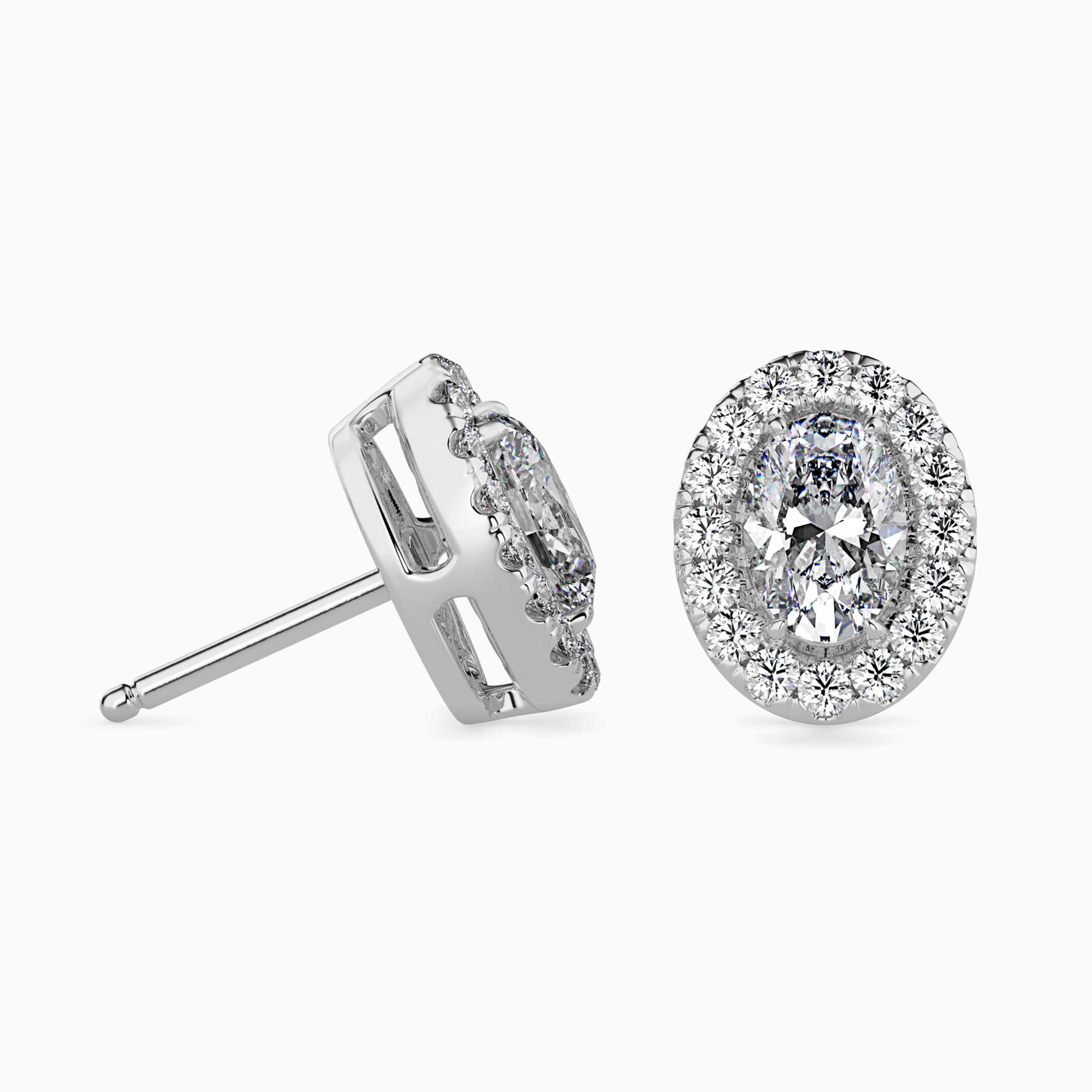 Oval-Shaped Lab-Grown Diamond Halo Stud Earrings in White Gold