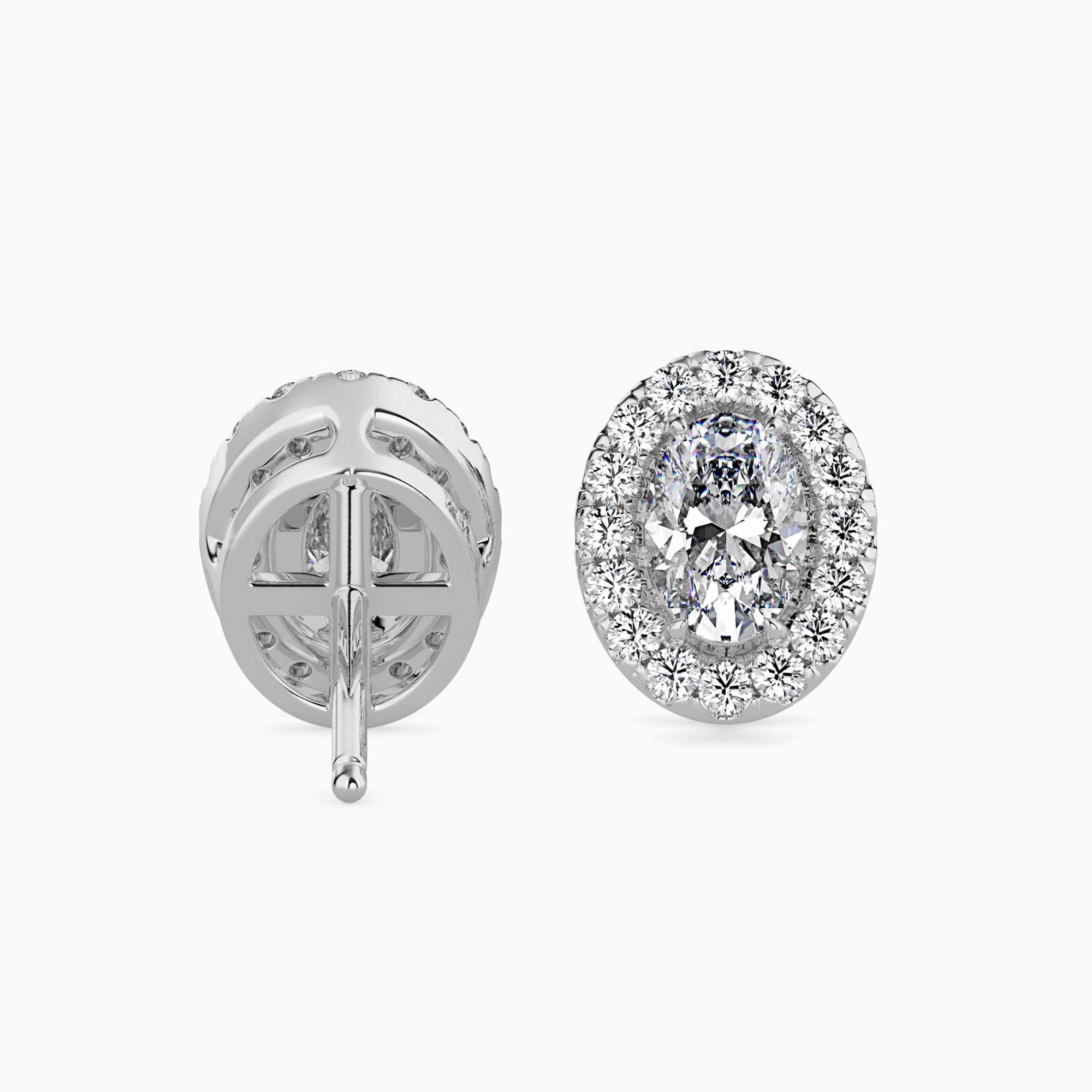 Oval-Shaped Lab-Grown Diamond Halo Stud Earrings in White Gold