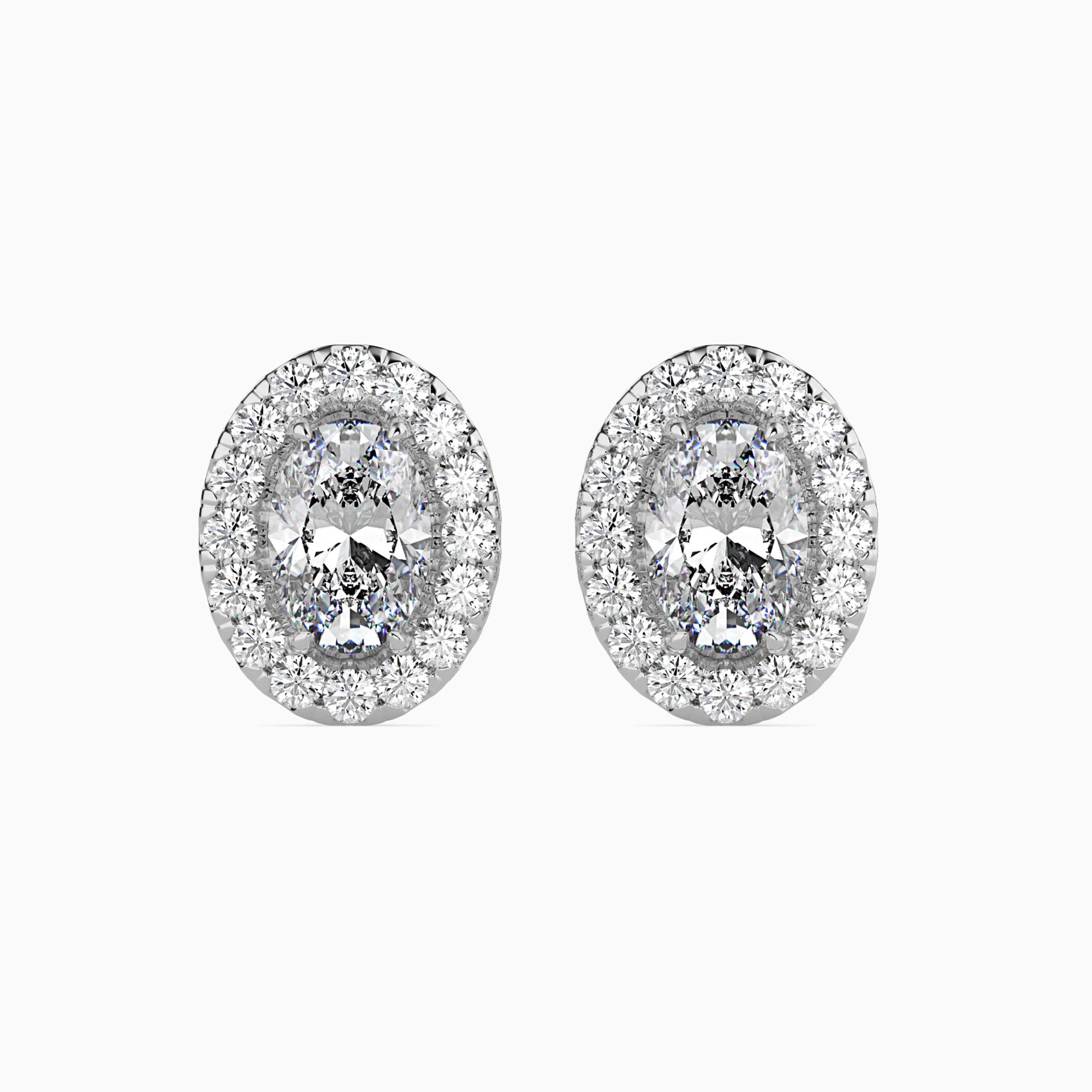 Oval-Shaped Lab-Grown Diamond Halo Stud Earrings in White Gold