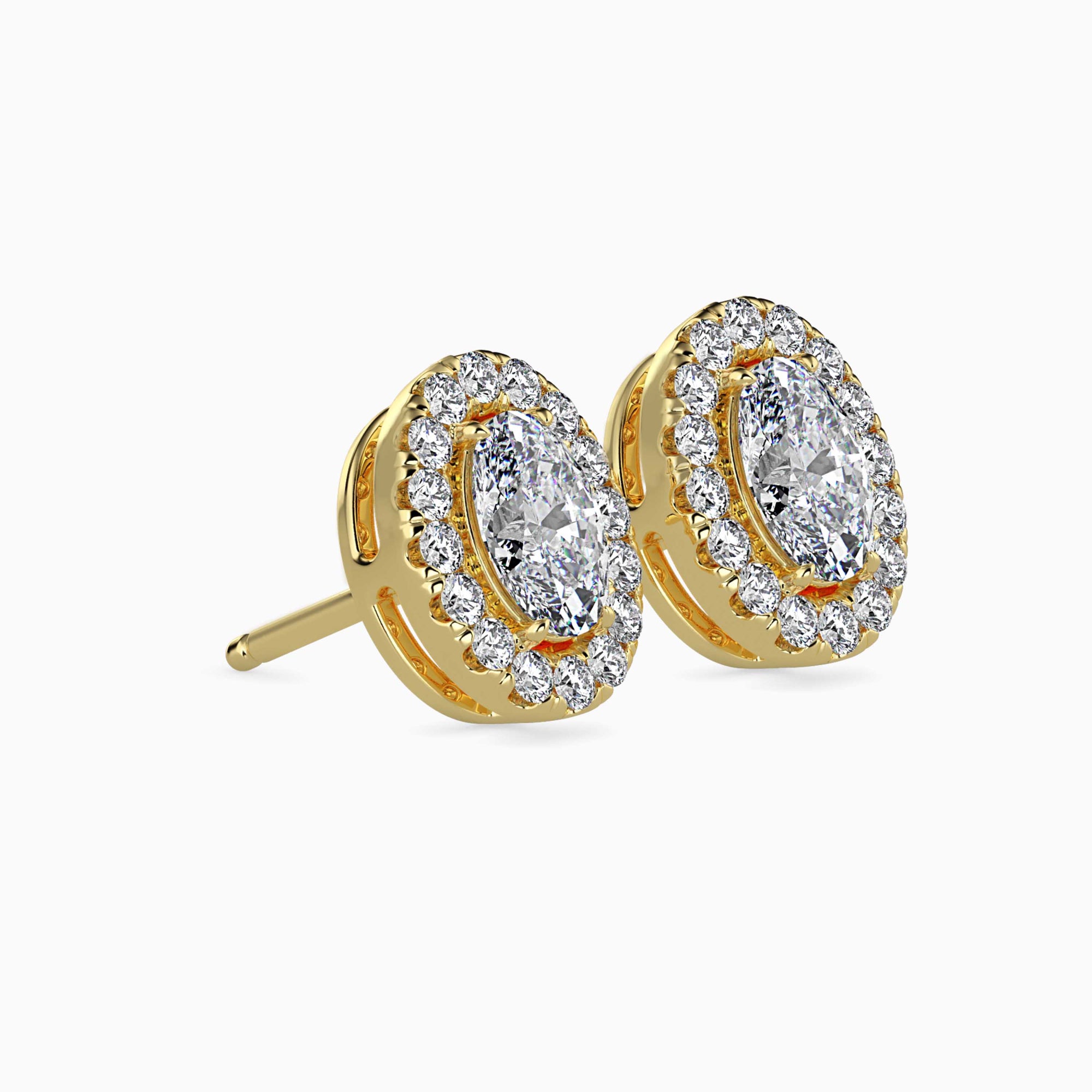 Oval-Shaped Lab-Grown Diamond Halo Stud Earrings in Yellow Gold