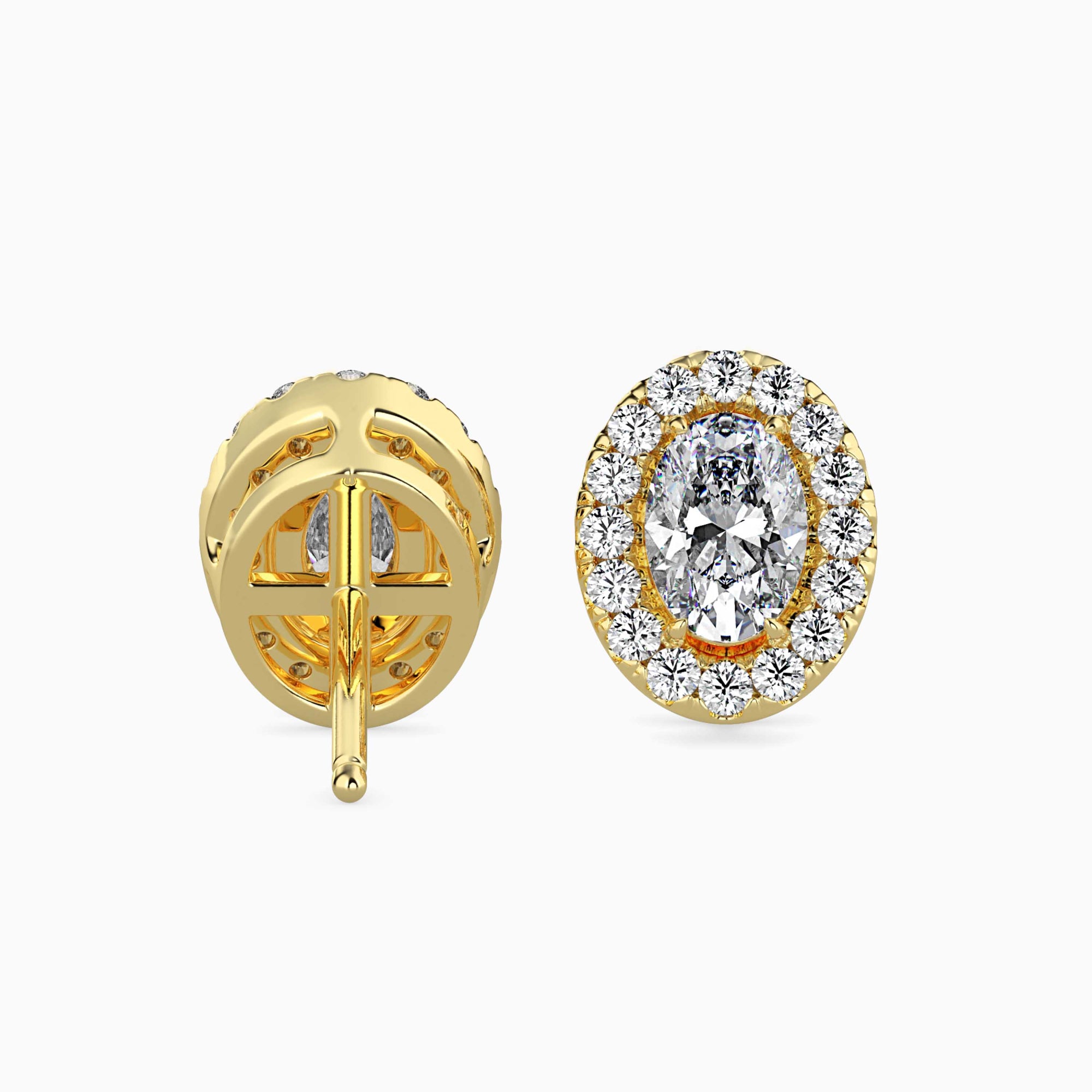 Oval-Shaped Lab-Grown Diamond Halo Stud Earrings in Yellow Gold