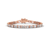Oval and Emerald Cut Lab-Grown Diamond Tennis Bracelet in Rose Gold