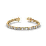 Oval and Emerald Cut Lab-Grown Diamond Tennis Bracelet in Yellow Gold